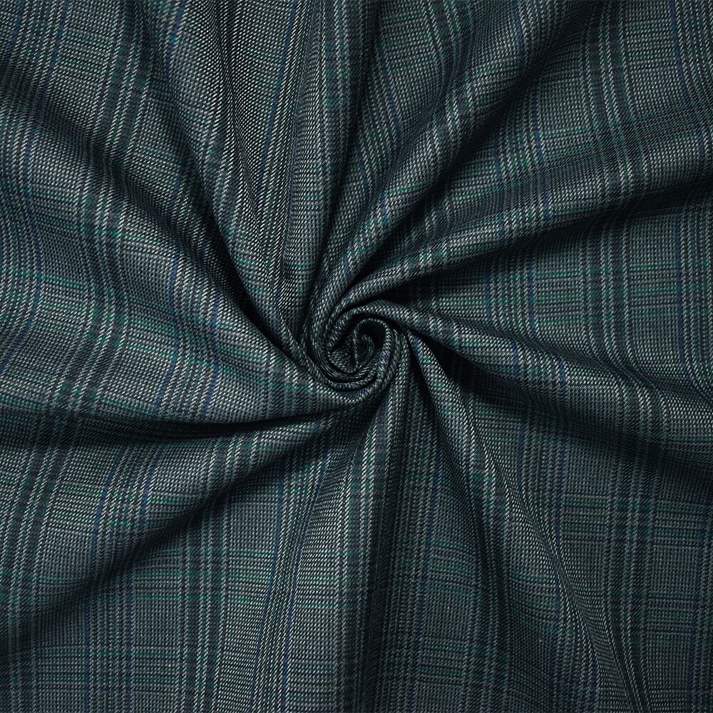 Green-Blue-Multi Wool-Poly Japanese Plaid Woven Suiting Fabric By the Yard