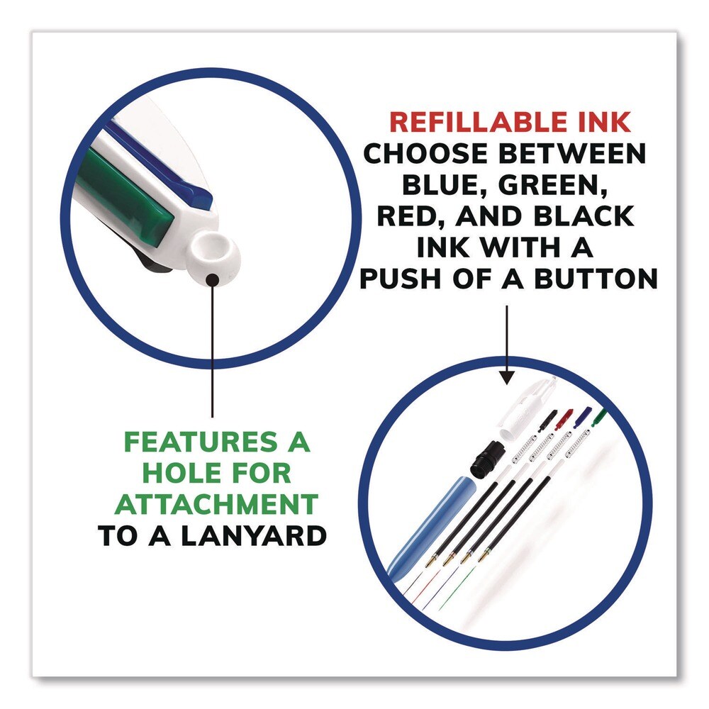 BIC Medium 1 mm Multi-Color Retractable Ballpoint Pen - Black/Blue/Green/Red Ink/Blue/White Barrel (12/Box)