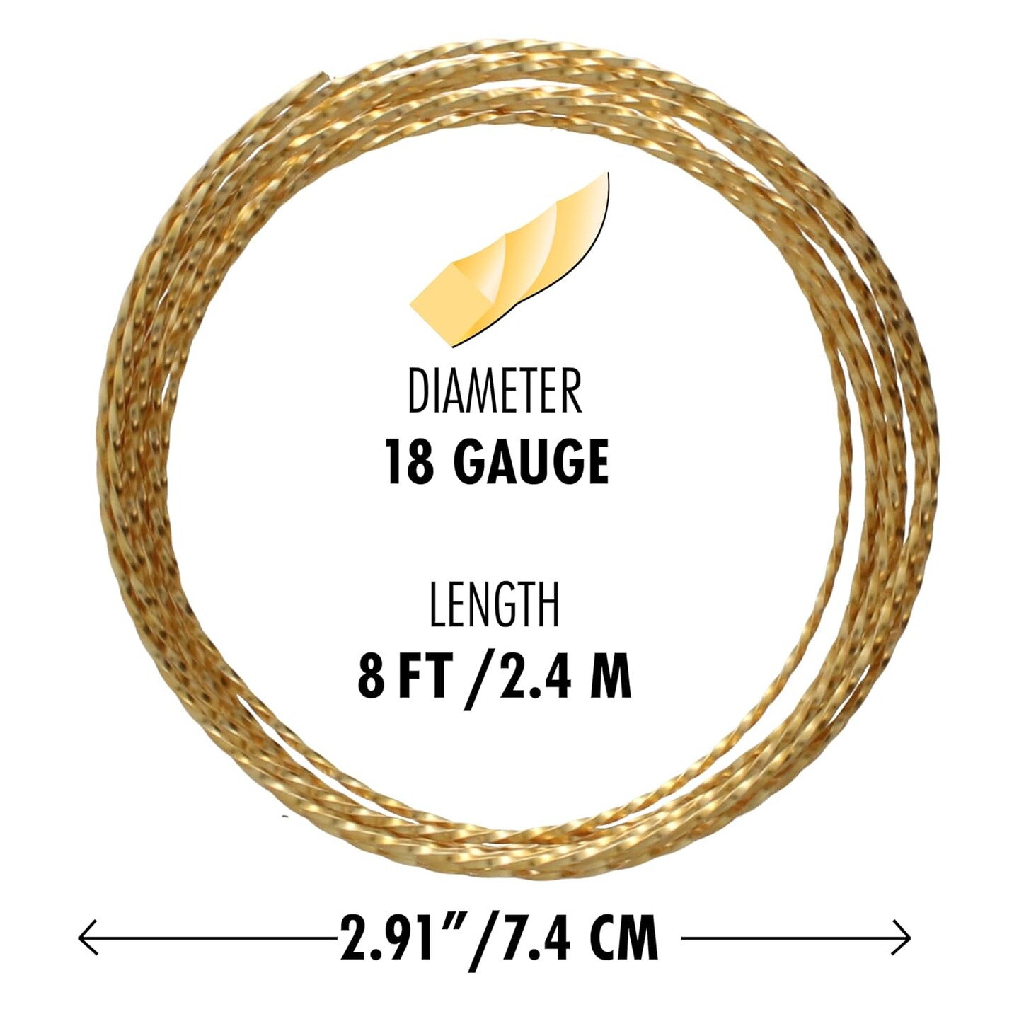 The Beadsmith Twisted Craft Wire - Wire Elements - Medium Temper - 18 Gauge, 8 Ft Coil - Gold Color - Beading Wire Used for Jewelry Making, Wire Wrapping, and Other DIY Arts &#x26; Crafts