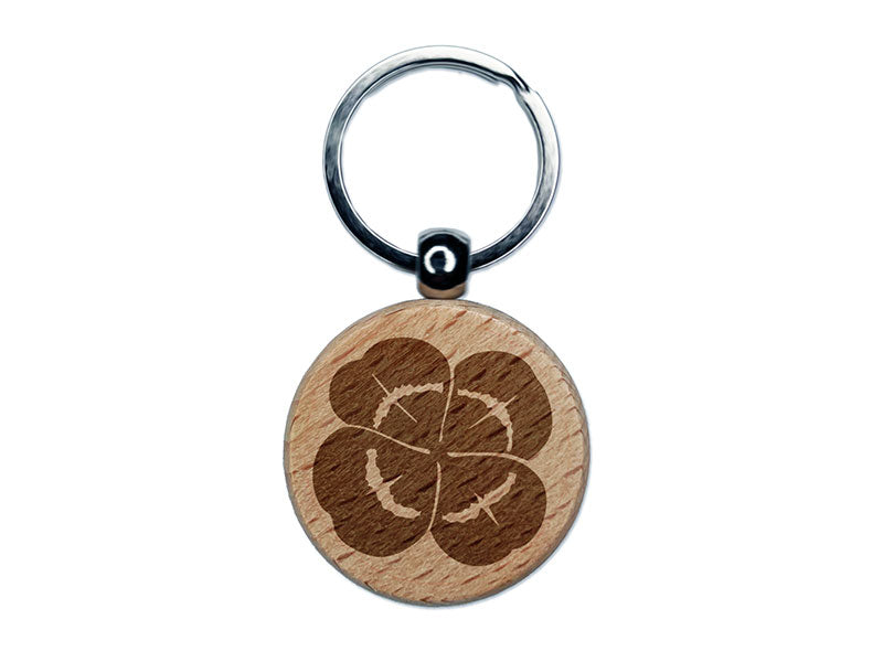 Realistic Shamrock Four Leaf Clover Engraved Wood Round Keychain Tag Charm