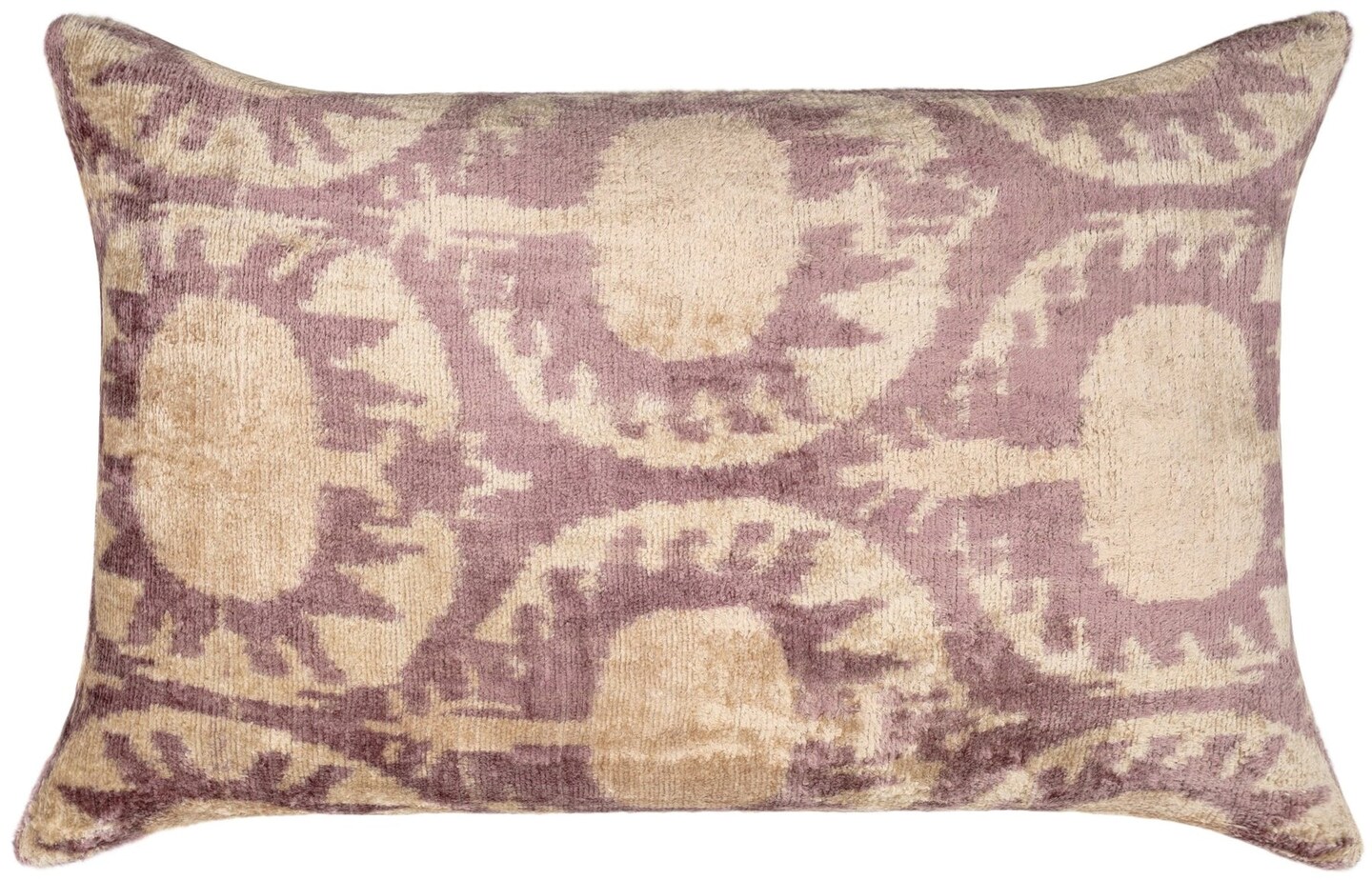 Handmade Ikat Silk Velvet Pillow with Down Feather Insert - Thumbnail 3