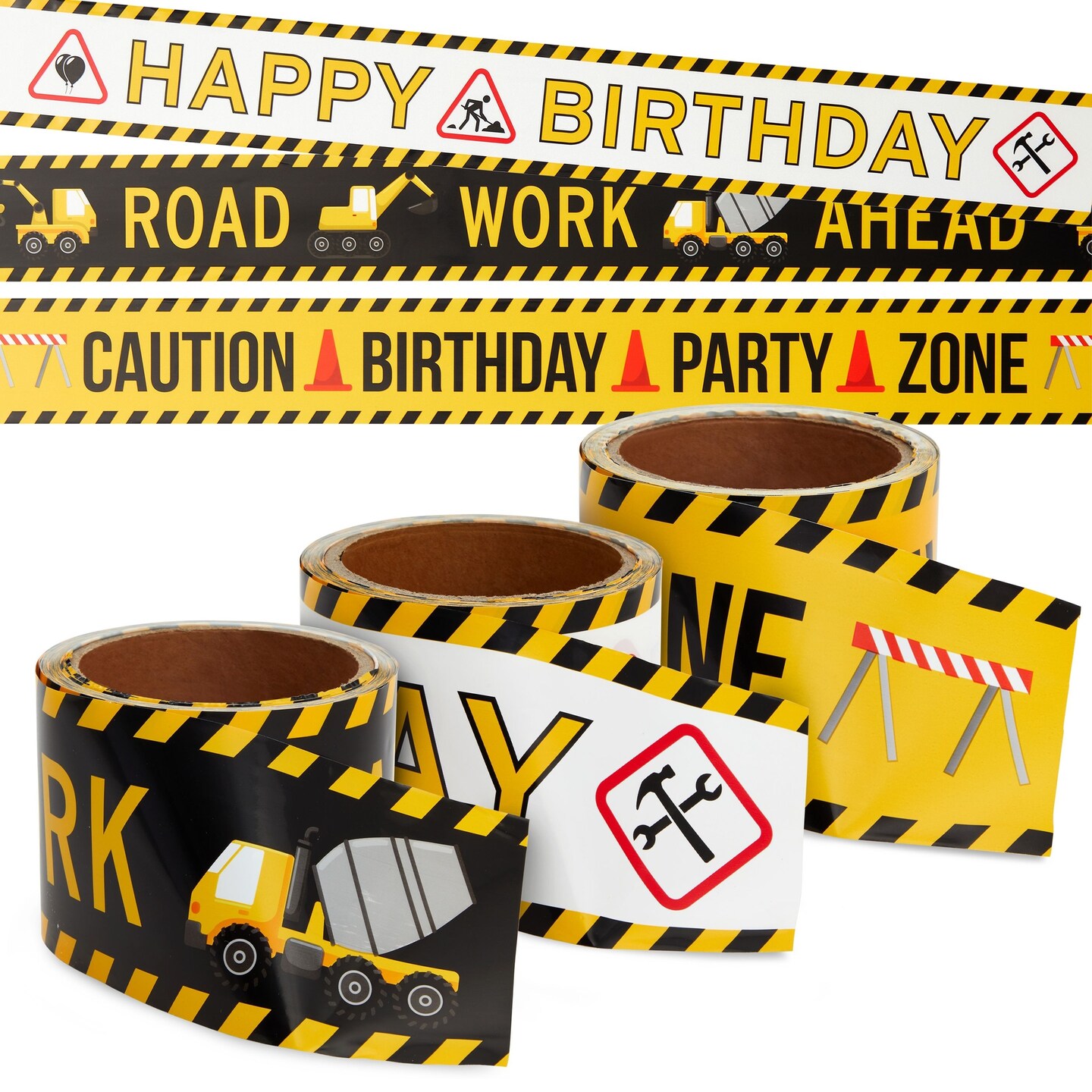 3 Pack 100 Foot Rolls Birthday Caution Tape for Construction Party Decorations (3 Inches Wide)