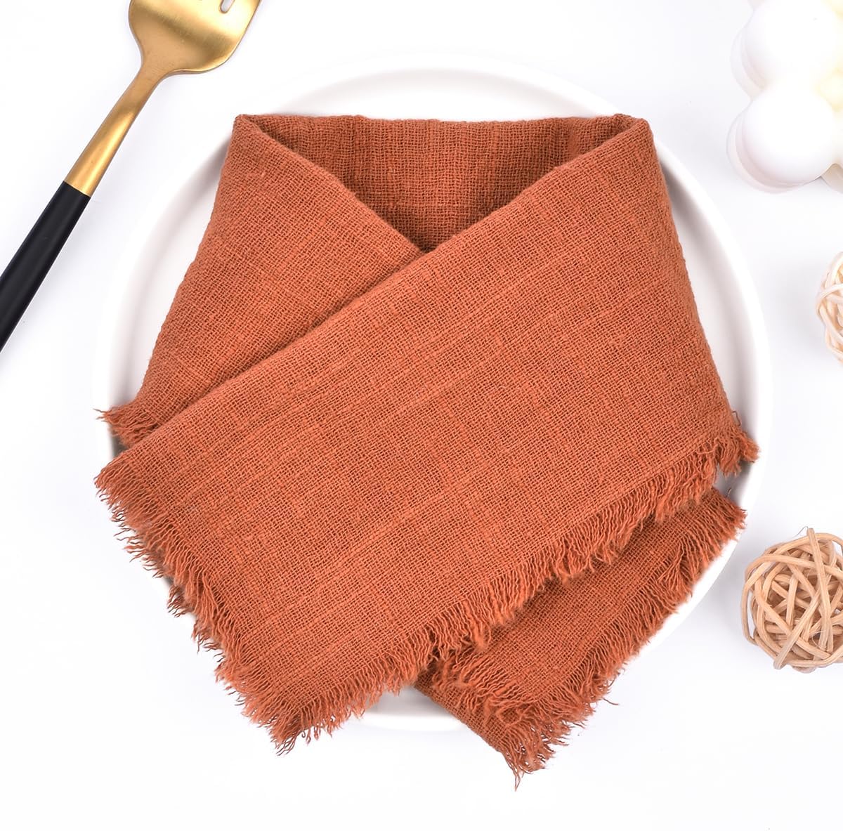 Terracotta 6 Pack Handmade Cloth Napkins Cotton Linen Easter Spring Napkins with Fringe Rustic Bulk Dinner Napkins