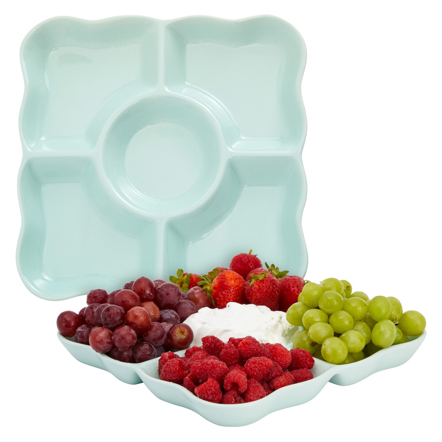 Juvale Porcelain 5-Section Divided Serving Tray - Light Blue Party Platter - Versatile Chip Dip Tray - Appetizer & Cheese Board - Pack of 2, Light Blue, 9.5"