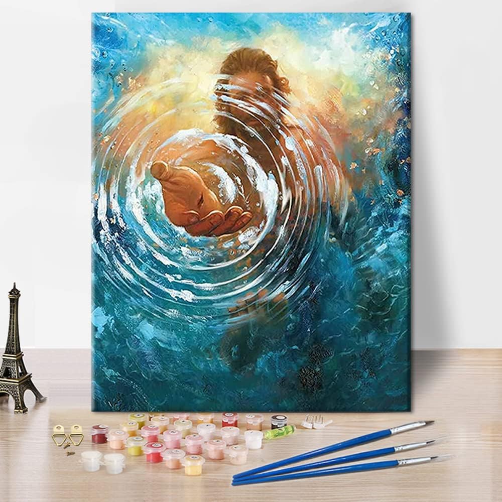 Paint by Number for Adults Jesus Paint by Numbers Christ Religion Paint by Number Kits Adult Paint by Numbers Blue Ocean Bible Oil Painting Paint-by-Number Kits, 16&#x22;x20&#x22;, Frameless