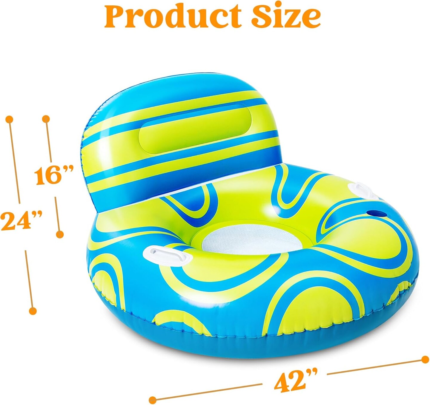 Inflatable Pool Float Lounger - River Tube Floating Chair Sofa with Big Backrest, Blow Up Floaties Lake Raft Lounge with Mesh Bottom Handle Cup Holder Pool Party Toys for Adults (Blue Yellow)