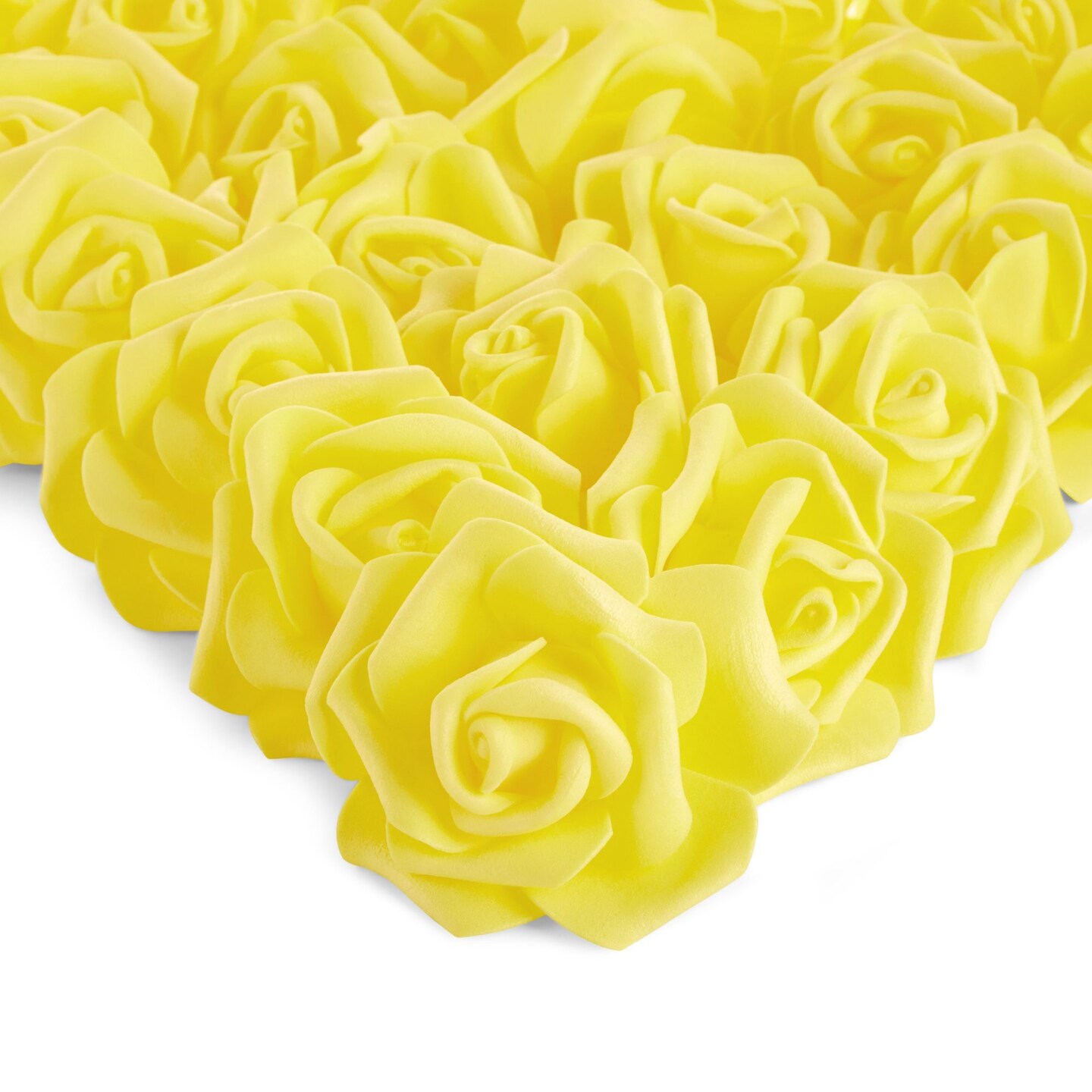 100 Pack 3-Inch Stemless Yellow Roses, Artificial Flowers for Decoration, Wall Art, Wedding, Valentine's