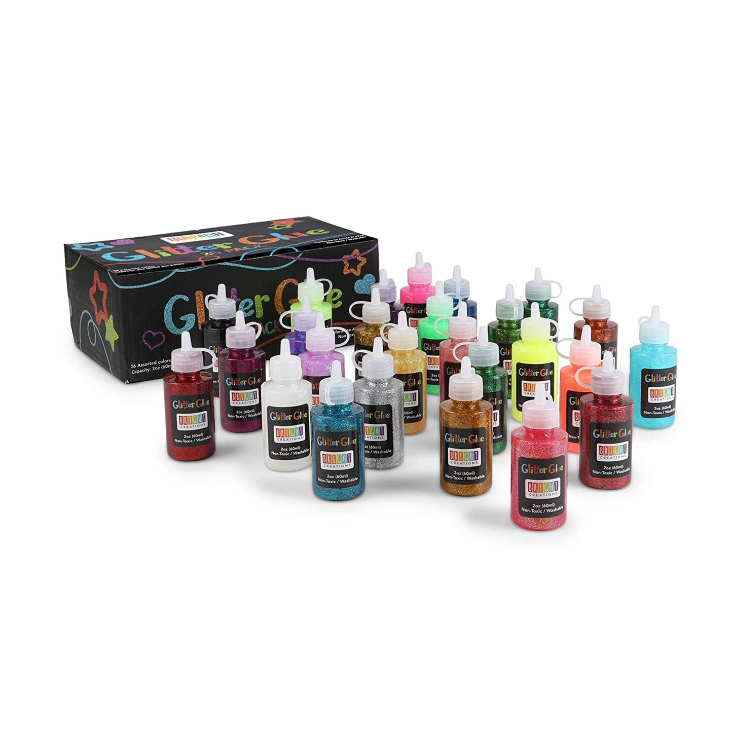 26 Pack Glitter Glue, 2 oz Each, Rainbow Colors &#x2013; Ideal for DIY, School Projects, Arts and Crafts, Easy Squeeze Bottles for Kids and Adults