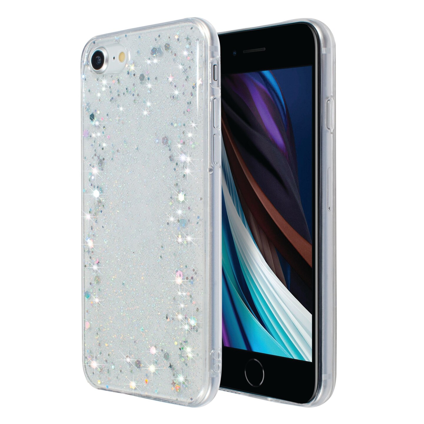 Glitter Case For iPhone SE 2020 (2nd Gen), Iridescent Holographic Stars Style Sparkle Bling Crystal Soft TPU Cover For Teen Girls Womens, by Insten