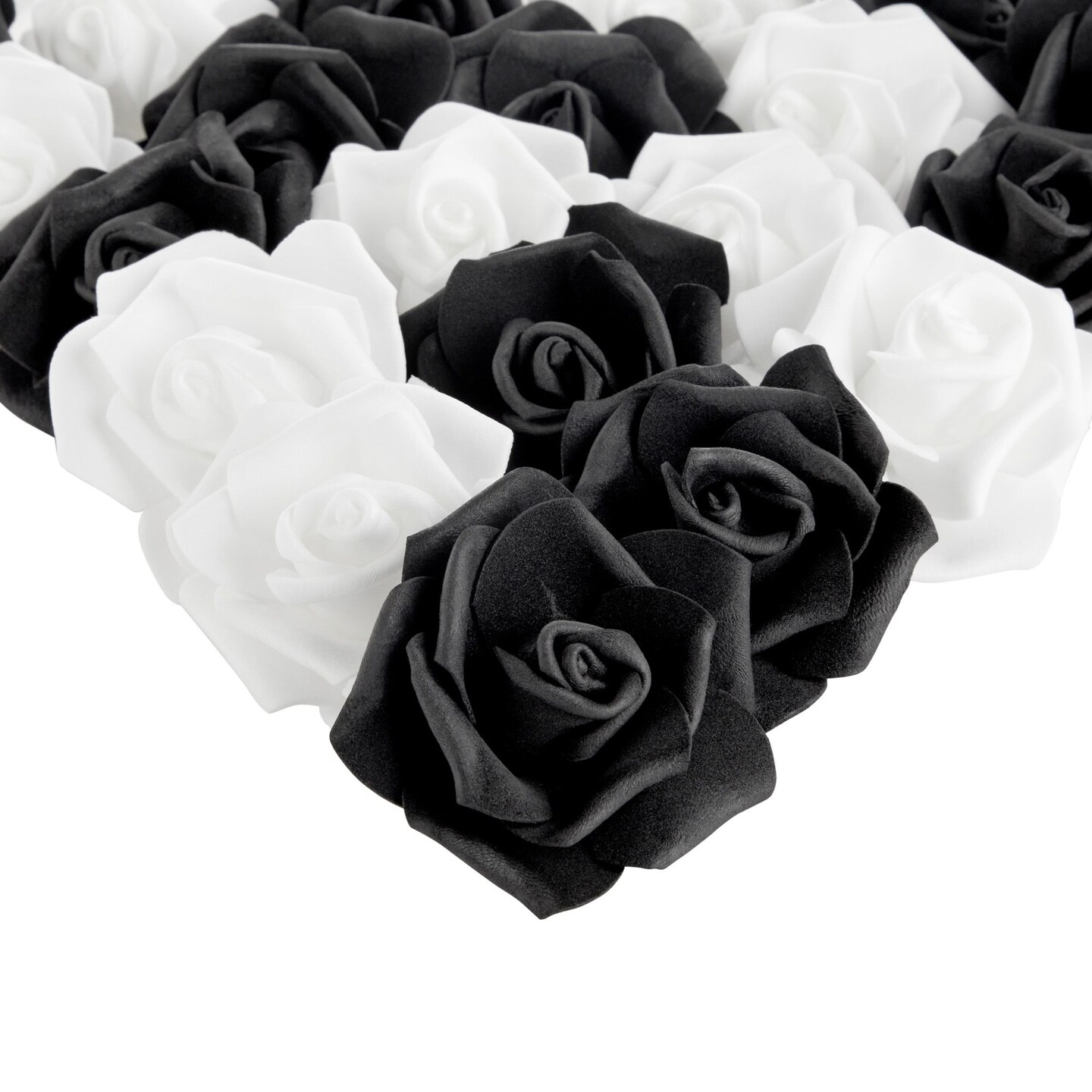 100 Pack Black and White Artificial Flowers, Bulk Stemless Fake Foam Roses for Decorations, DIY Crafts, Bouquets (3 In)