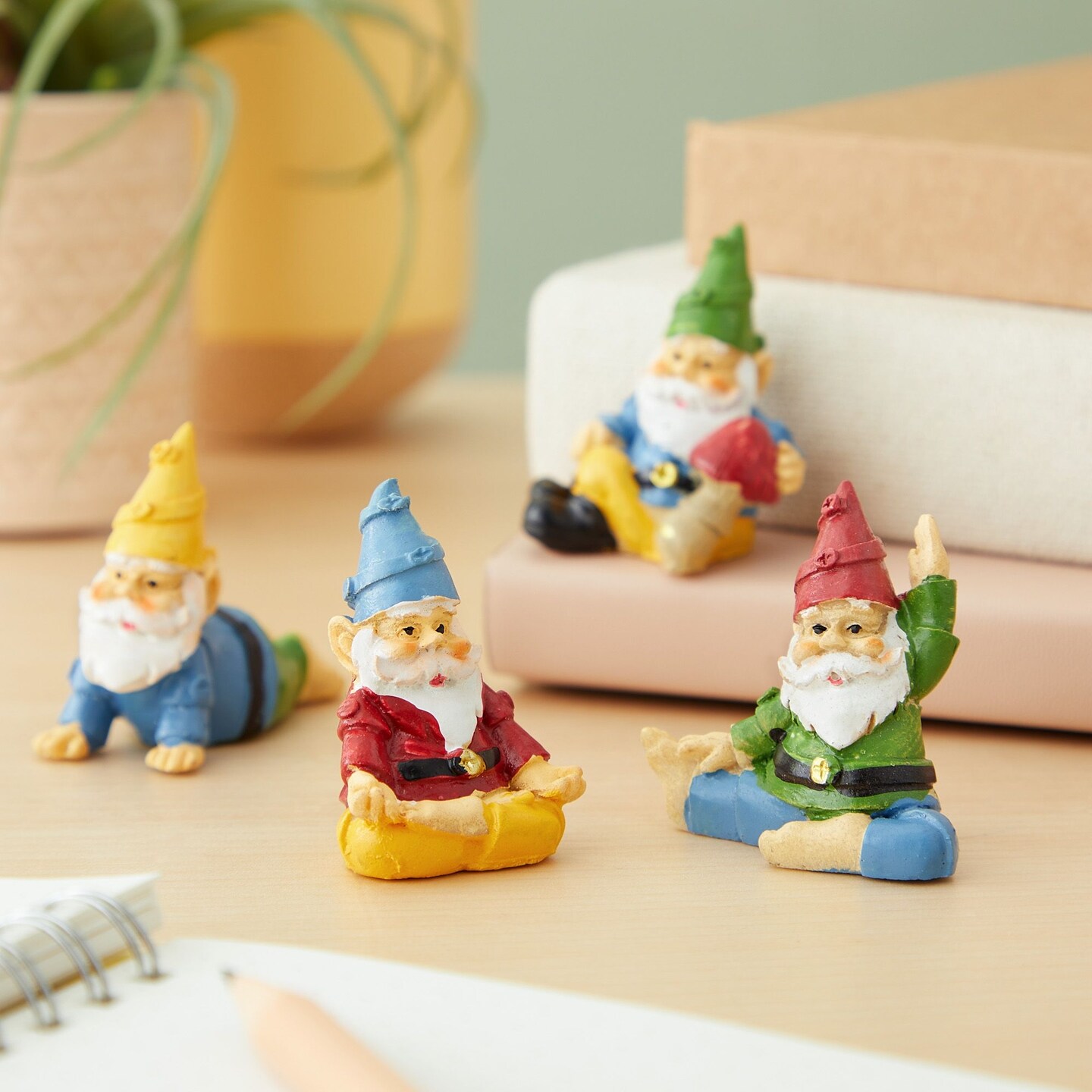 4 Pieces Mini Garden Gnomes, Outdoor Fairy Miniature Statue Accessories Set, Decorations in Funny Poses, Yard Ornaments for Yoga Gifts, Planter, Plant Pots Decor