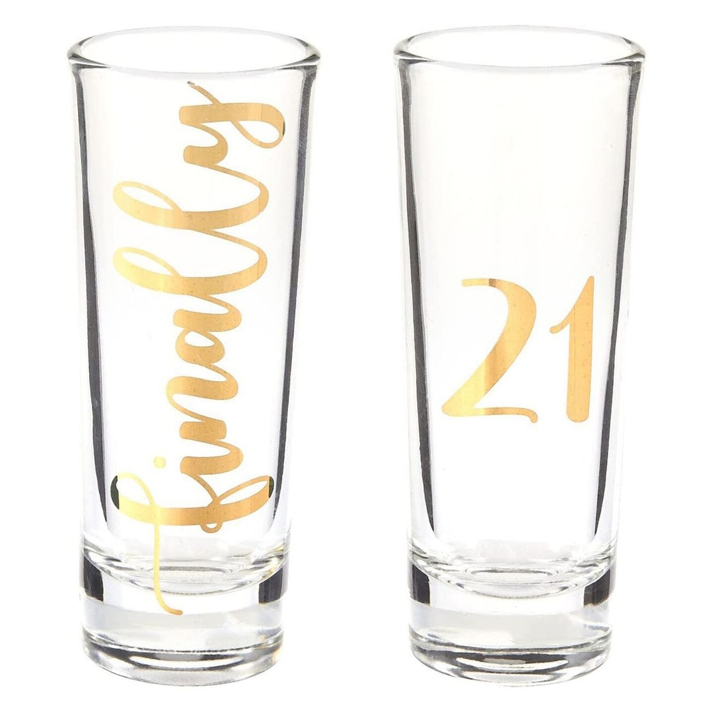 Novelty Shot Glasses for 21st Birthday Party, Finally 21 (2 oz, 2 Pack)