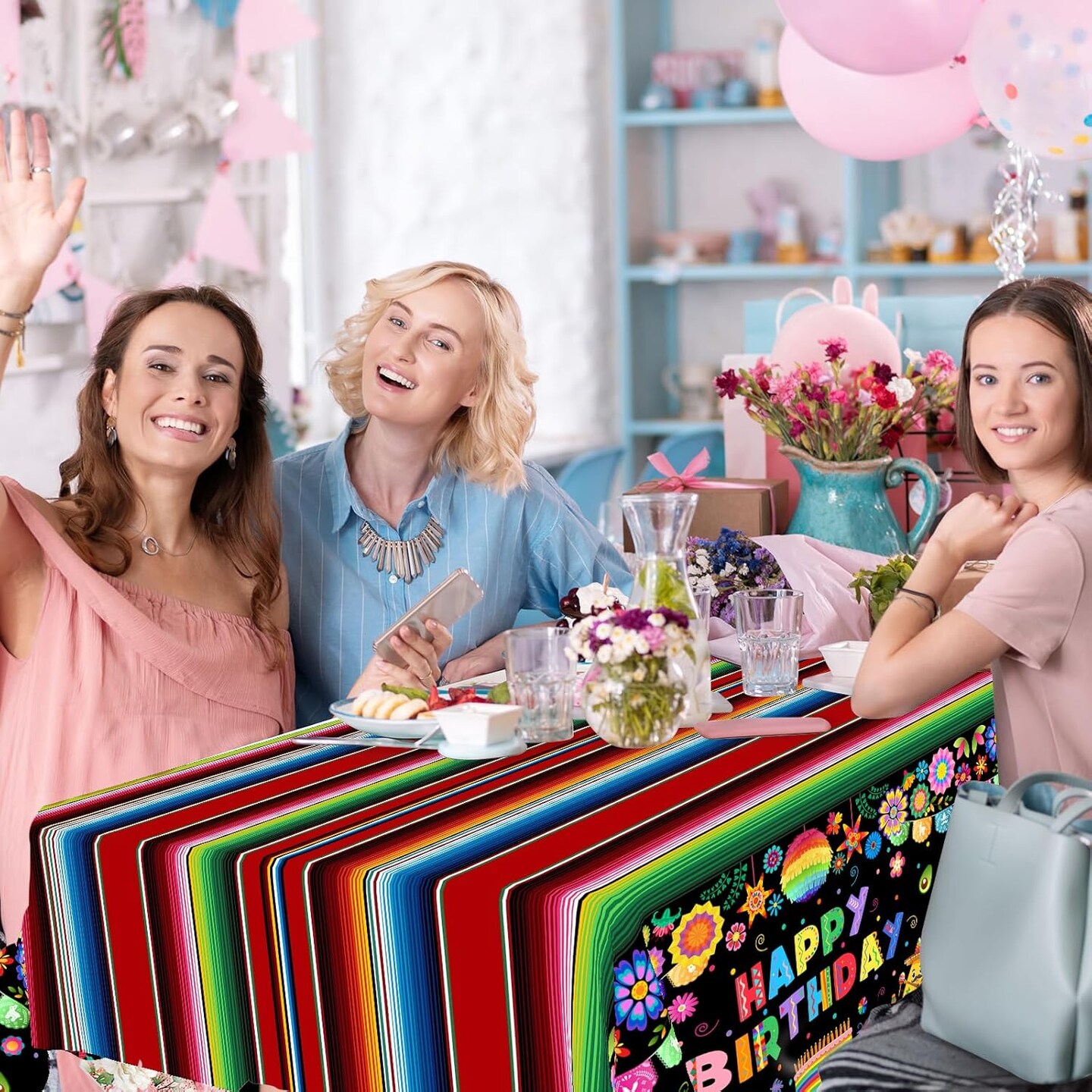 3 Pcs Mexican Fiesta Birthday Party Tablecloth Decorations Plastic Cinco De Mayo Printed Table Cloth Table Cover for Fiesta Taco Happy Birthday Decorations