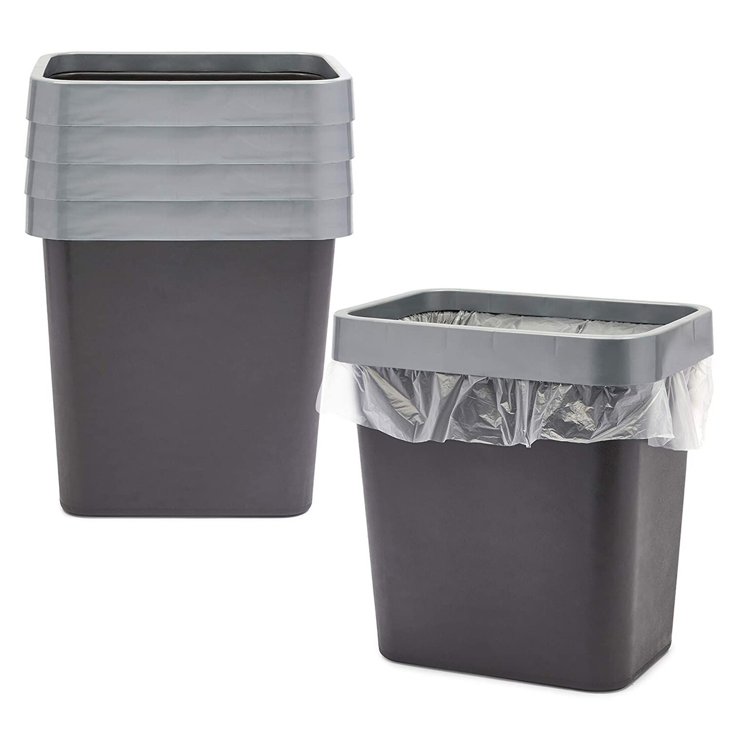 5-Pack Medium Waste Baskets, Black Garbage Cans (11.6 x 11.1 x 7.87 in)