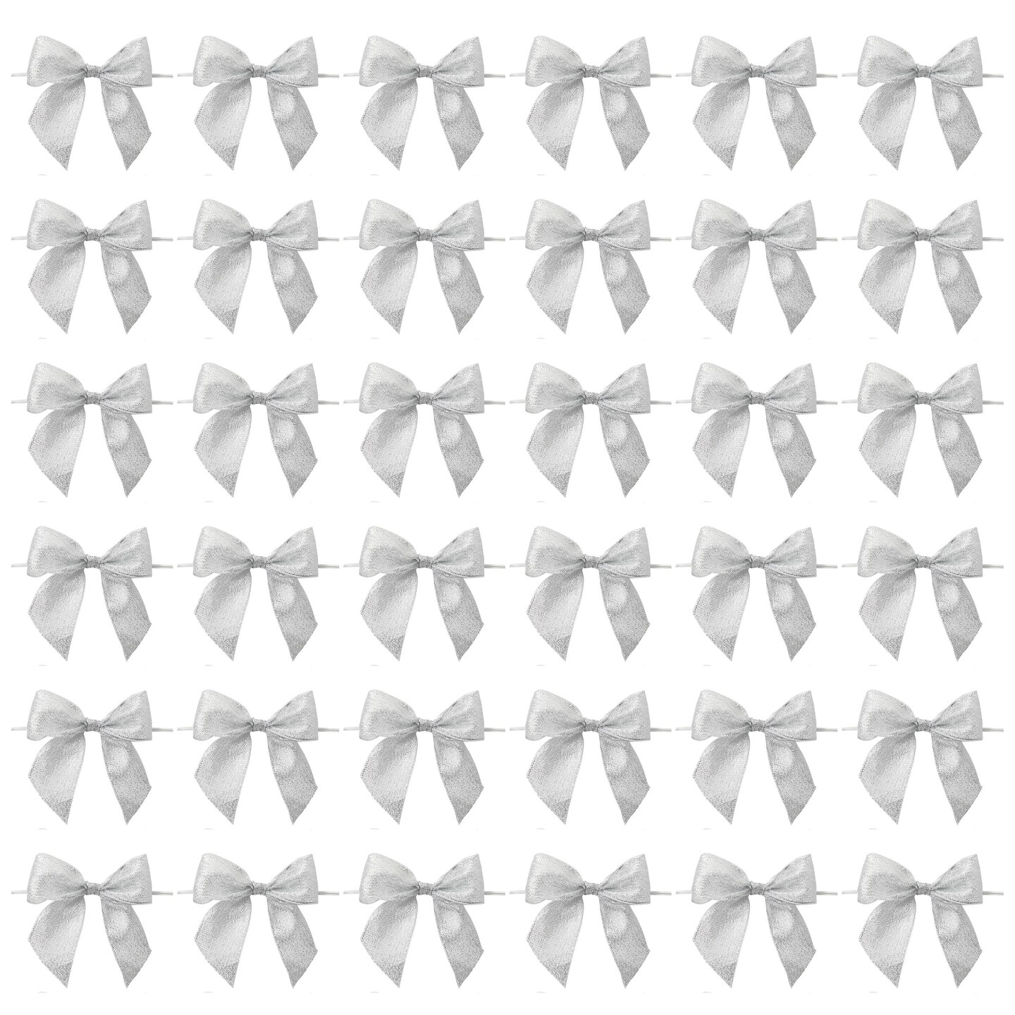 Bright Creations 36 Pack Mini Silver Bows with Twist Ties, 4x3 Inch Premade Organza Bows, Elegant Silver Bows for Treat Bags, Baked Goods, Goodie Bags, and Gift Wrapping