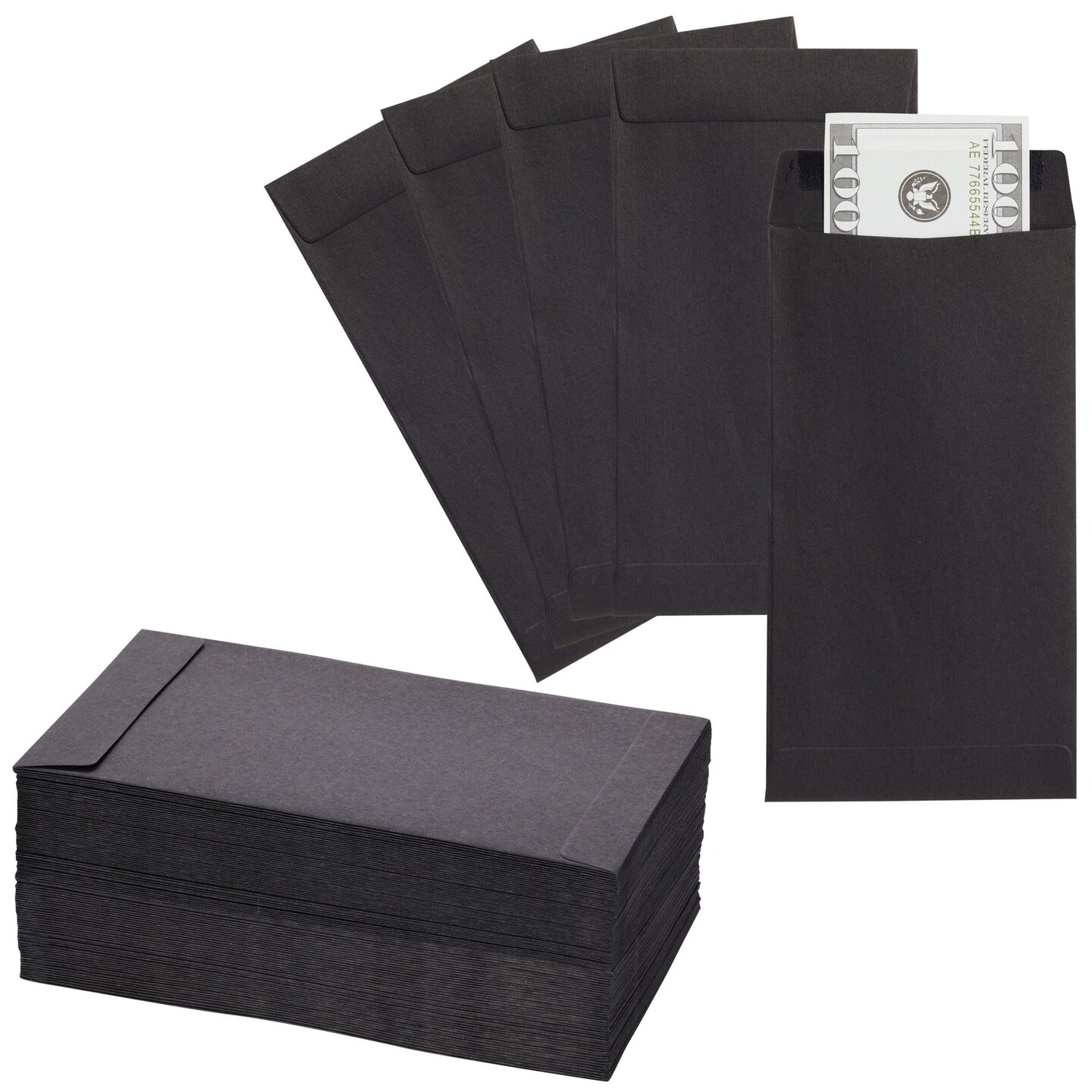 100 Pack Black Money Envelopes for Cash - 100 GSM Kraft Paper - Money Saving Challenges Envelopes for Currency &#x26; Coins (3.5x6.5 in)