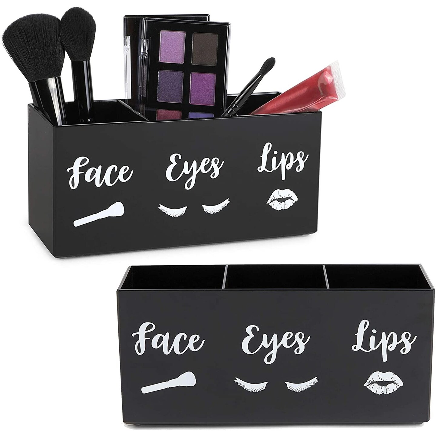 3 Slot Acrylic Makeup Brush Holders, Face Eyes Lips (7.9 x 3.75 x 2.8 in, 2 Pack)