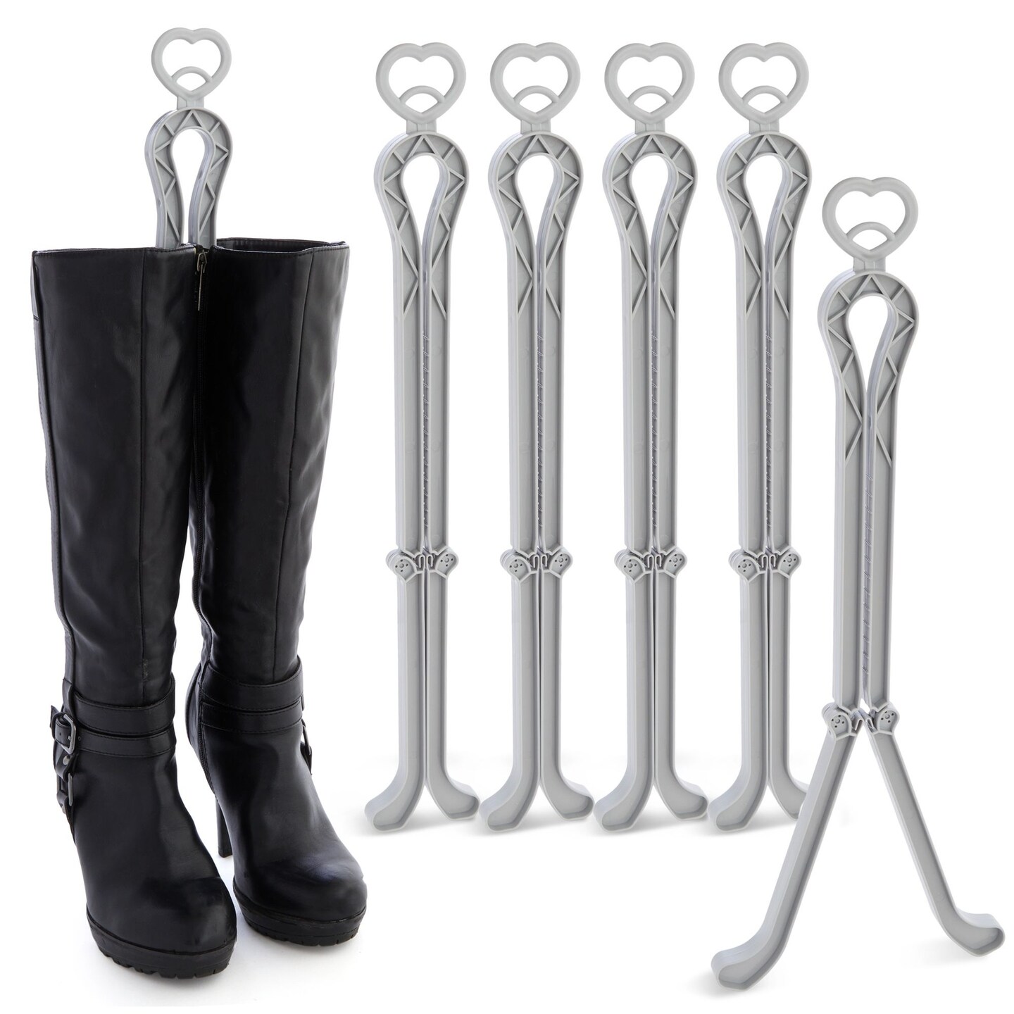 6 Pack Folding Boot Shaper Stands for Storage, Grey Clip Support Inserts, Shape Holders for Women&#x27;s and Men&#x27;s Boots