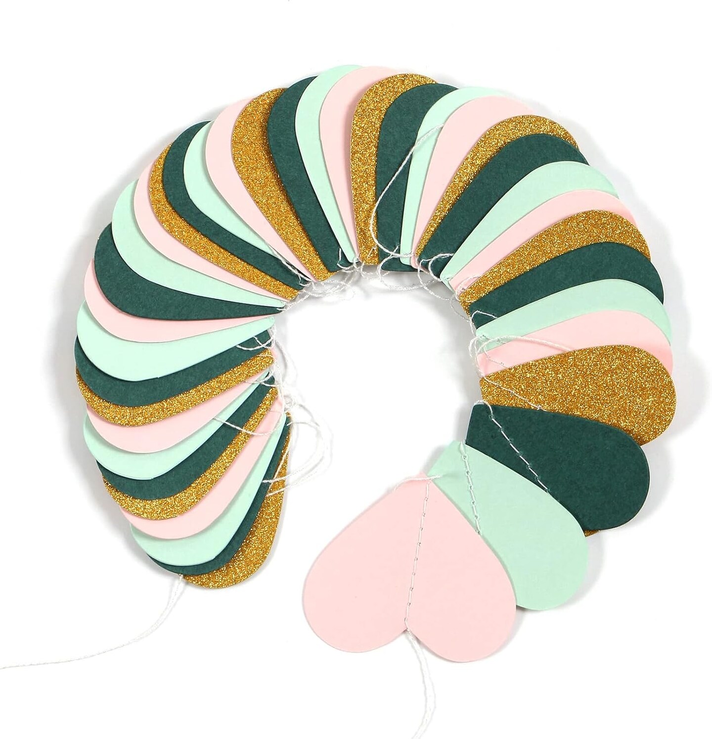 Sage-Green Mint Pink-Gold Love-Heart Garland - 52Ft Rustic Wedding Hanging Decoration Streamers Banner,Mothers Day Bachelorette Bridal Shower Engagement Party Bunting