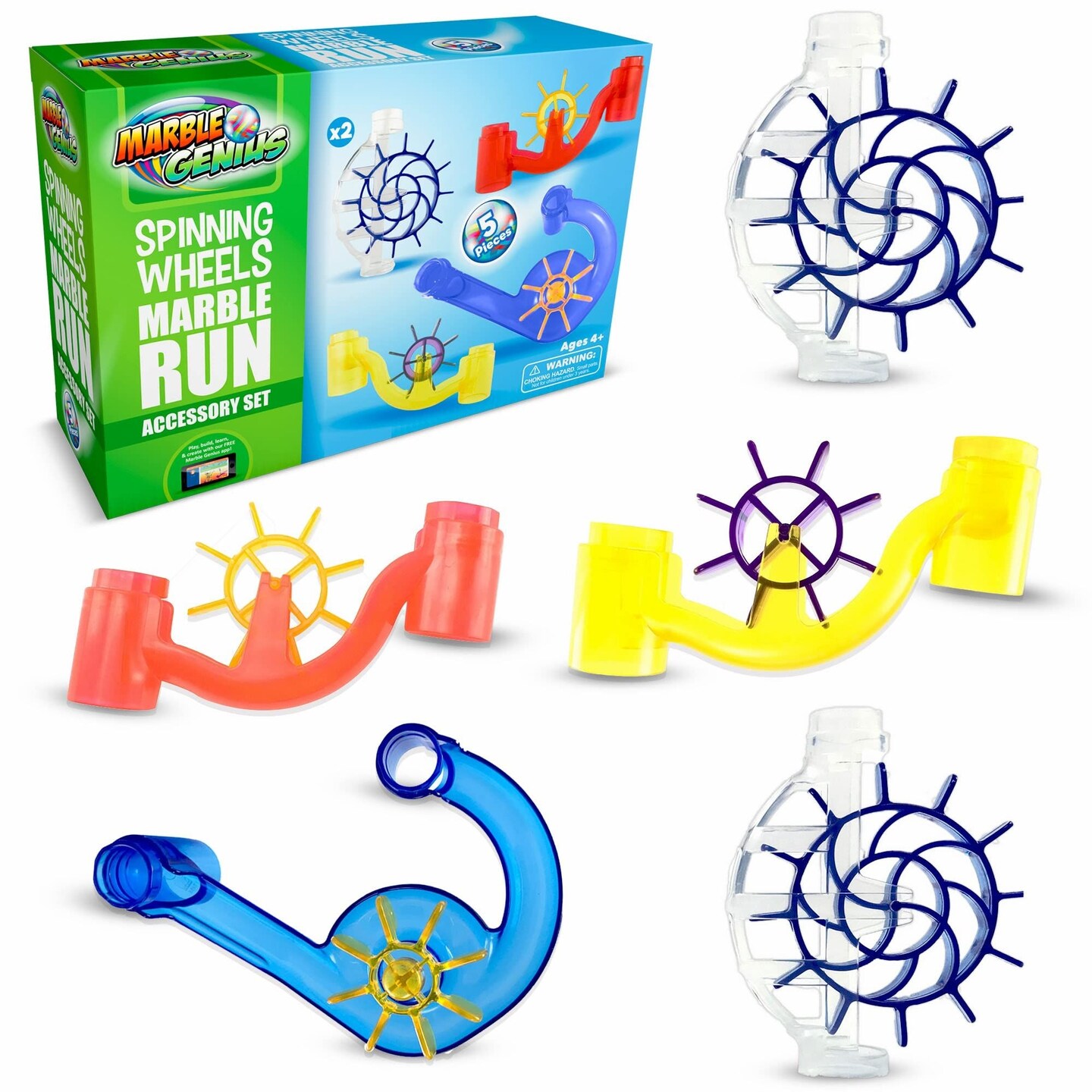 Marble Genius Spinning Wheels, 5pcs Marble Run Accessory Set for Kids Ages 4+, Fun Ultimate Marble Track Race Add-on Kit for Teens STEM