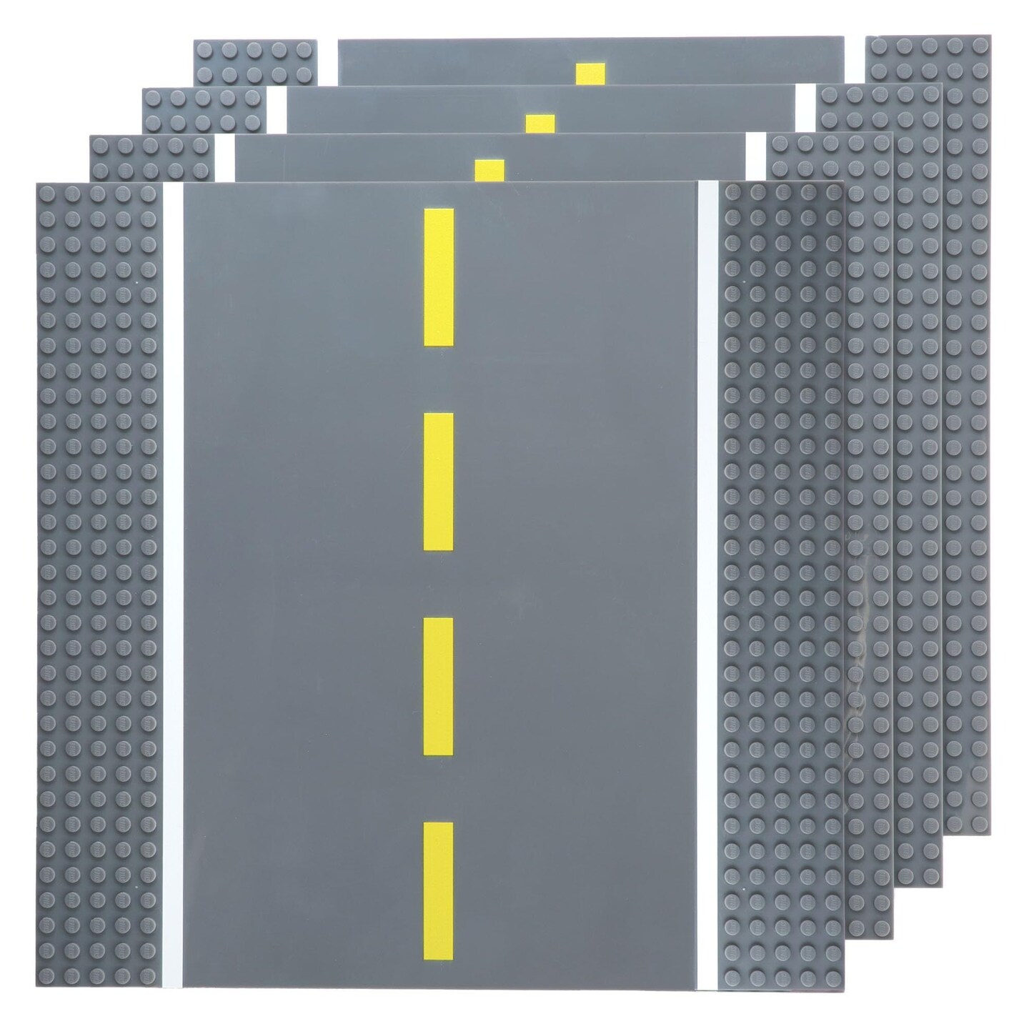 Strictly Briks Building Blocks Road Plates 10&#x22; x 10&#x22;, 4 Pack Kids Brick Baseplates for City Road, Street, Race Track, Towns, Compatible with All Major Brands Classic Size (4 Straight)