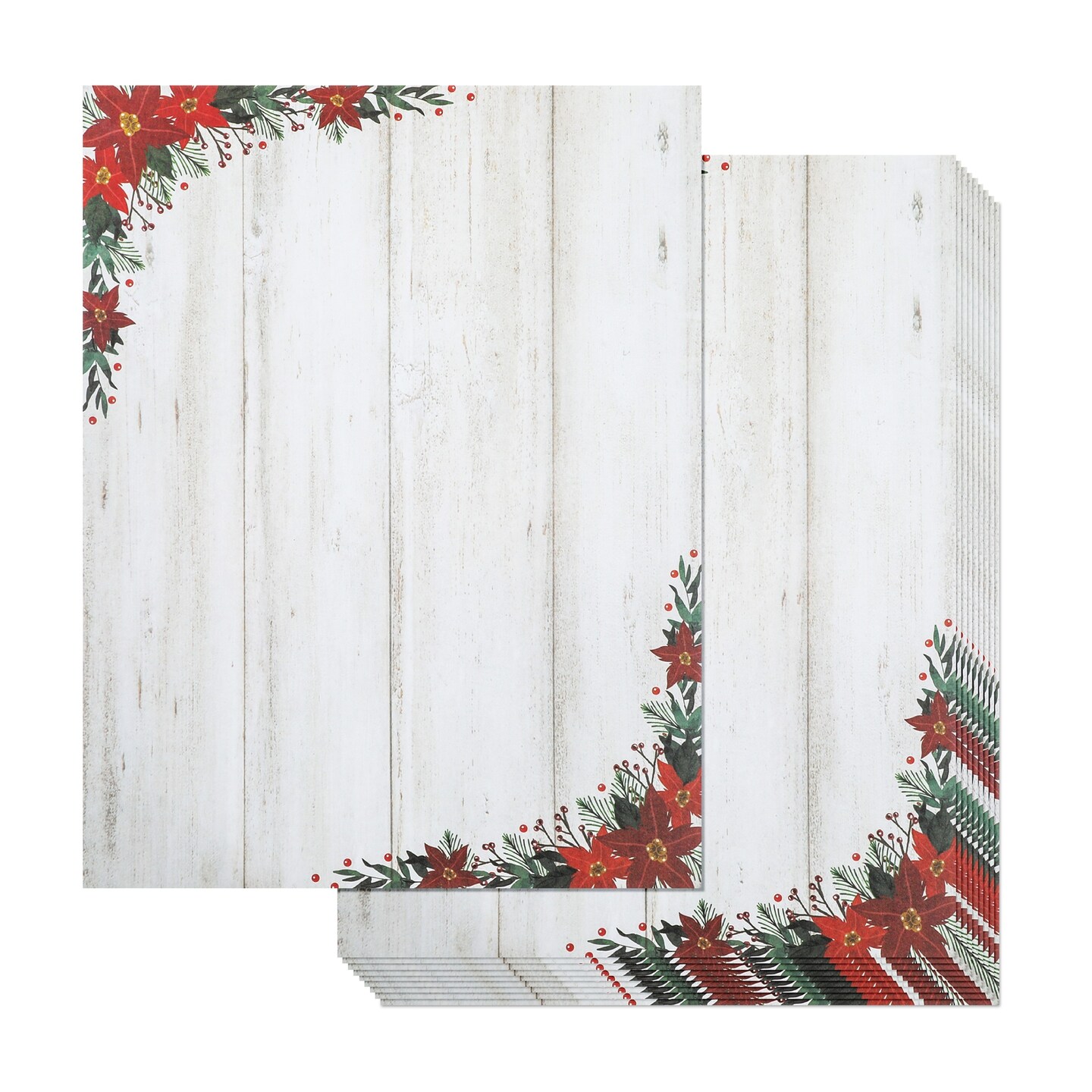 Pipilo Press 100 Sheets Poinsettia Flower Christmas Stationery Paper for Writing Letters, 8.5x11 Printer Friendly Festive Holiday Stationary to Make Personalized Greetings for Friends and Family