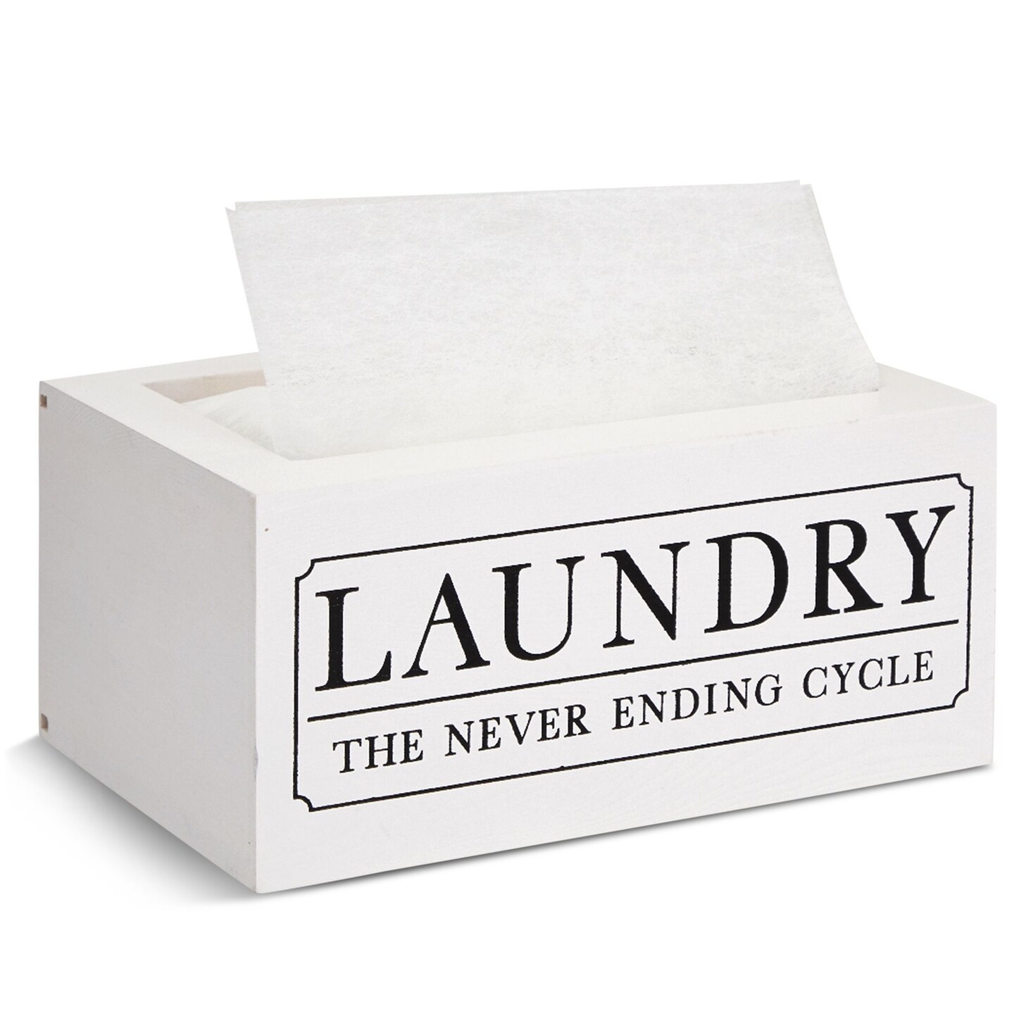 Dryer Sheet Holder for Laundry Room Organization, Farmhouse-Style Decor, Dryer Sheet Box Cover for Softener Dispenser, Washroom, Holds 120 Sheets (White, 8x5x4 In)