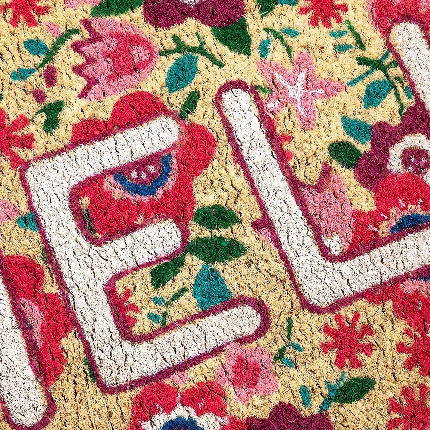 Juvale Natural Spring &#x22;Hello&#x22; Floral Coir Welcome Doormat for Front Door, 17 x 30 Inches, Ideal for Door Entrance, Backyard, Entryway
