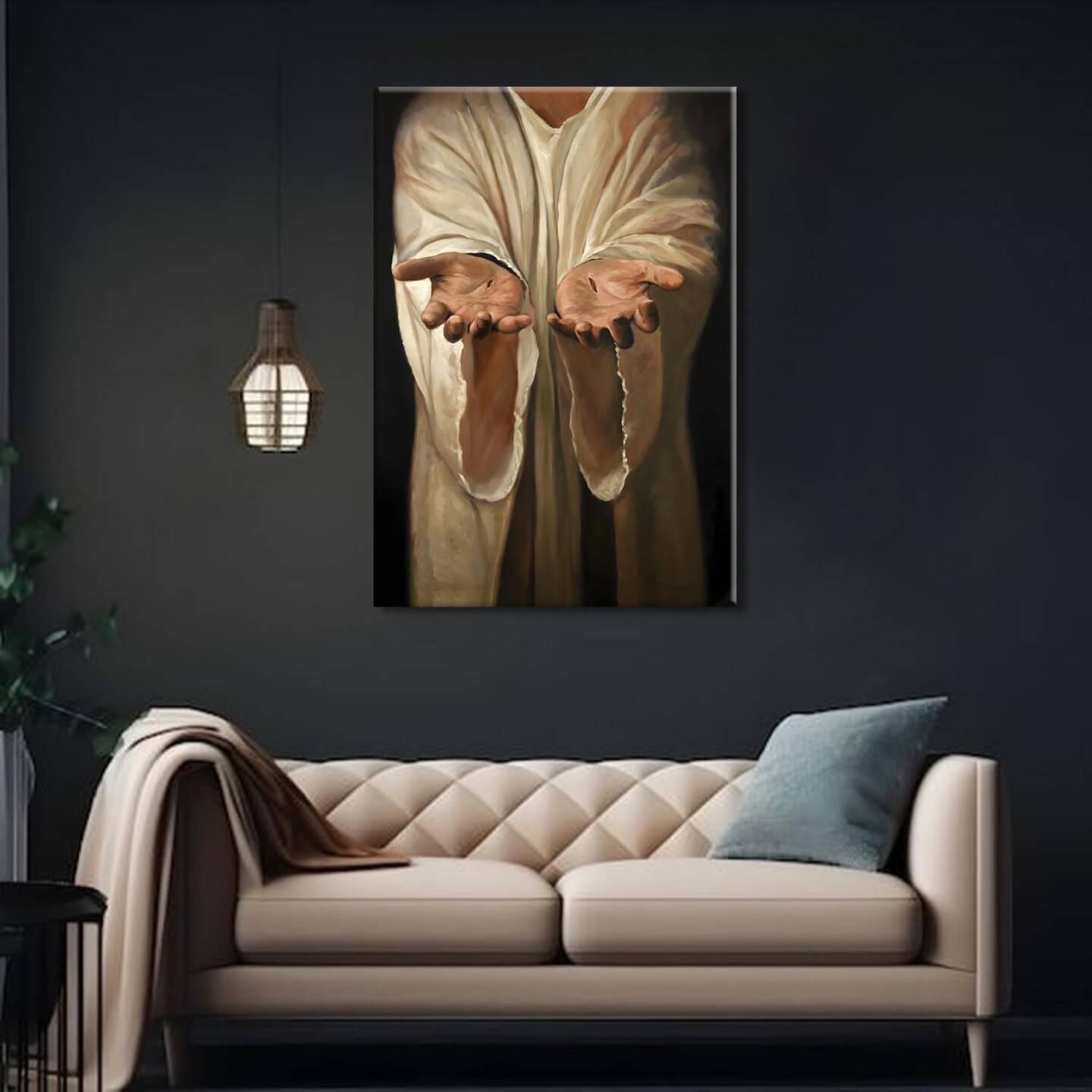 Framed Jesus wall art The Hand of God Christ Religion Canvas The Jesus Hand Wall Decor Bible Pictures Posters Prints Paintings for Living Room Bedroom Church Decorations Ready to Hang