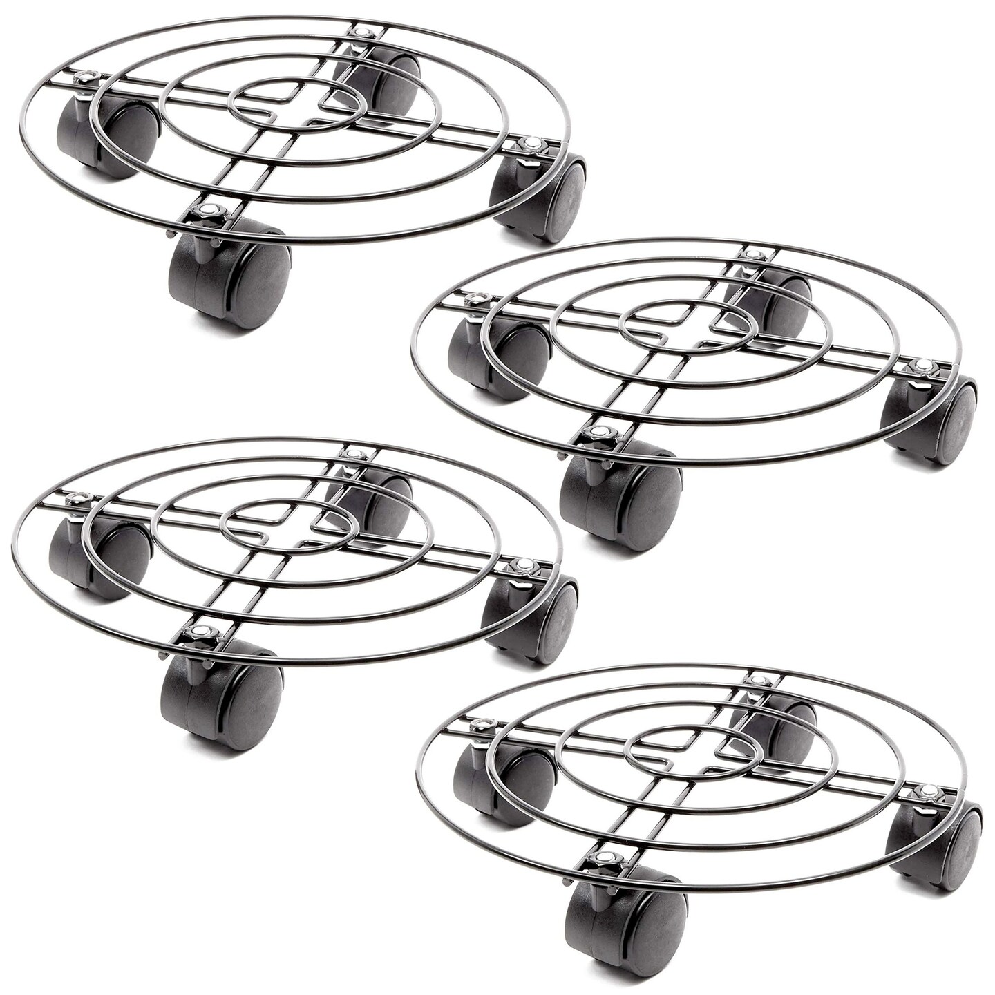 4 Pack Metal Rolling Plant Stand Base, Planter Caddy with Wheels for Indoor and Outdoor Pots (10.6 Inches)