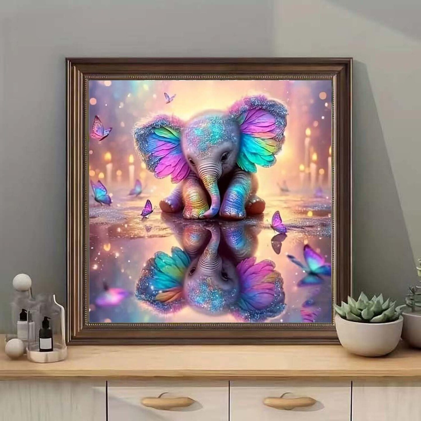 5D Diamond Painting Kits for Adults, Animal Elephant Full Drill Diamond Painting Kits for Beginner,DIY Butterfly Round Diamond Dots for Adults Gem Art Home Wall Decor 14 X 14Inch