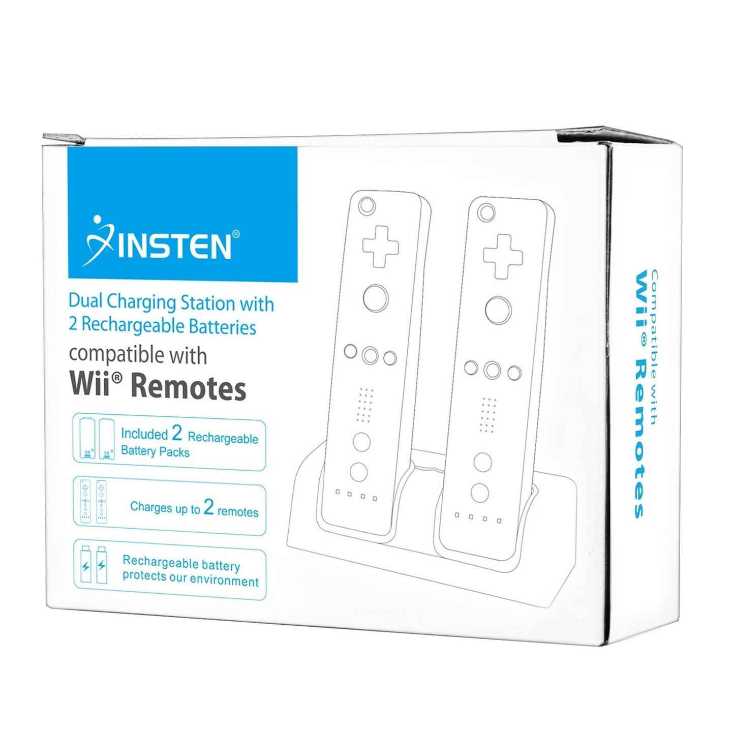 For Nintendo Wii Controller &#x26; Wii U Remote - Dual Charger Charging Dock with 2x Rechargeable 2800 mAh Battery, White