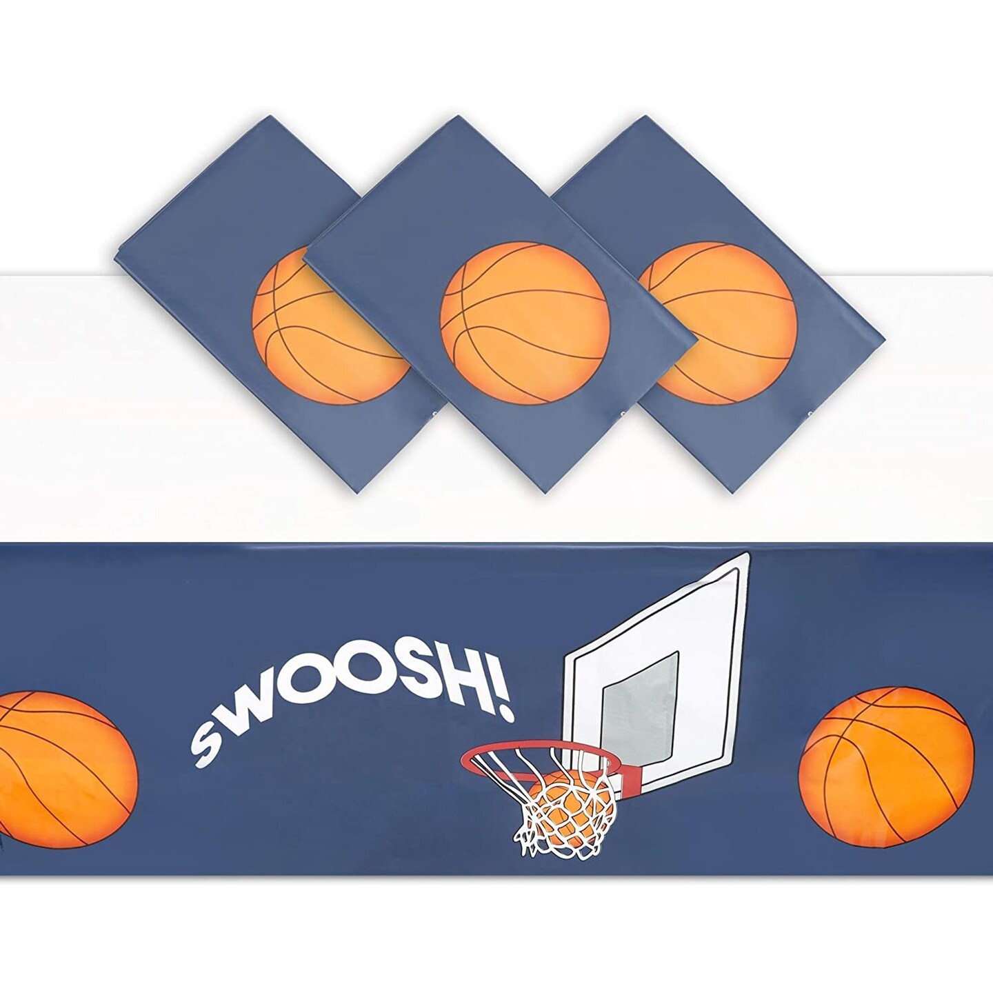 Basketball Plastic Table Cloths, Sports Themed Party Supplies (54x108 in, 3 Pack)