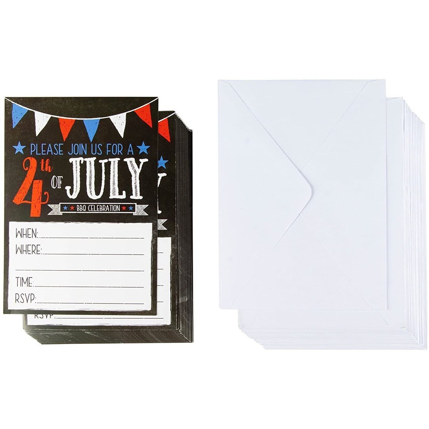 Best Paper Greetings Patriotic Party Invitations - Fill-In BBQ Invitation Cards - BBQ Cards with Envelopes - Cookout Invites with RSVP - Pack of 50, 5 x 7 in, Multicolor Cardstock