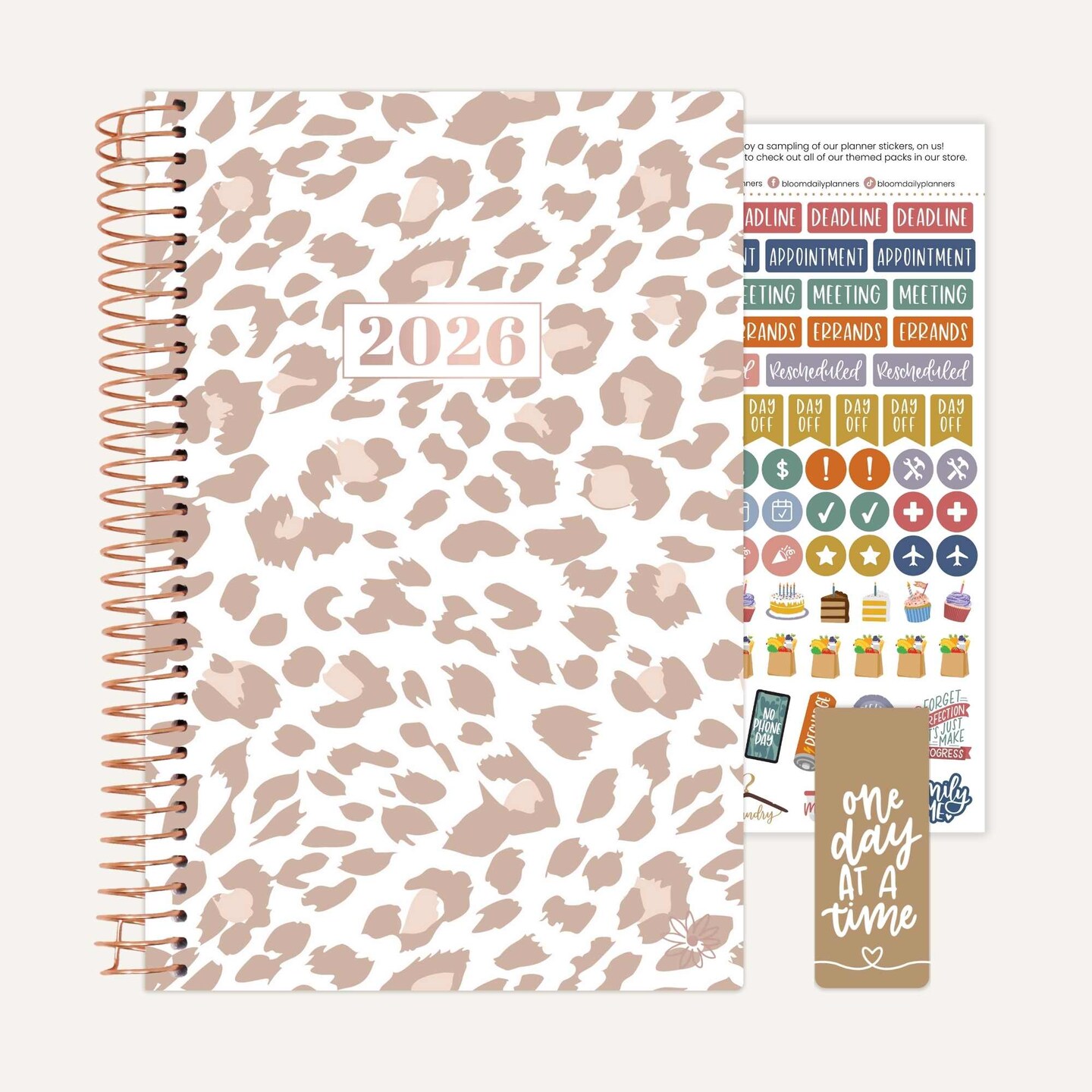 bloom daily planners 2026 Soft Cover Weekly & Monthly Planner, 5.5" x 8.25", Tan Leopard