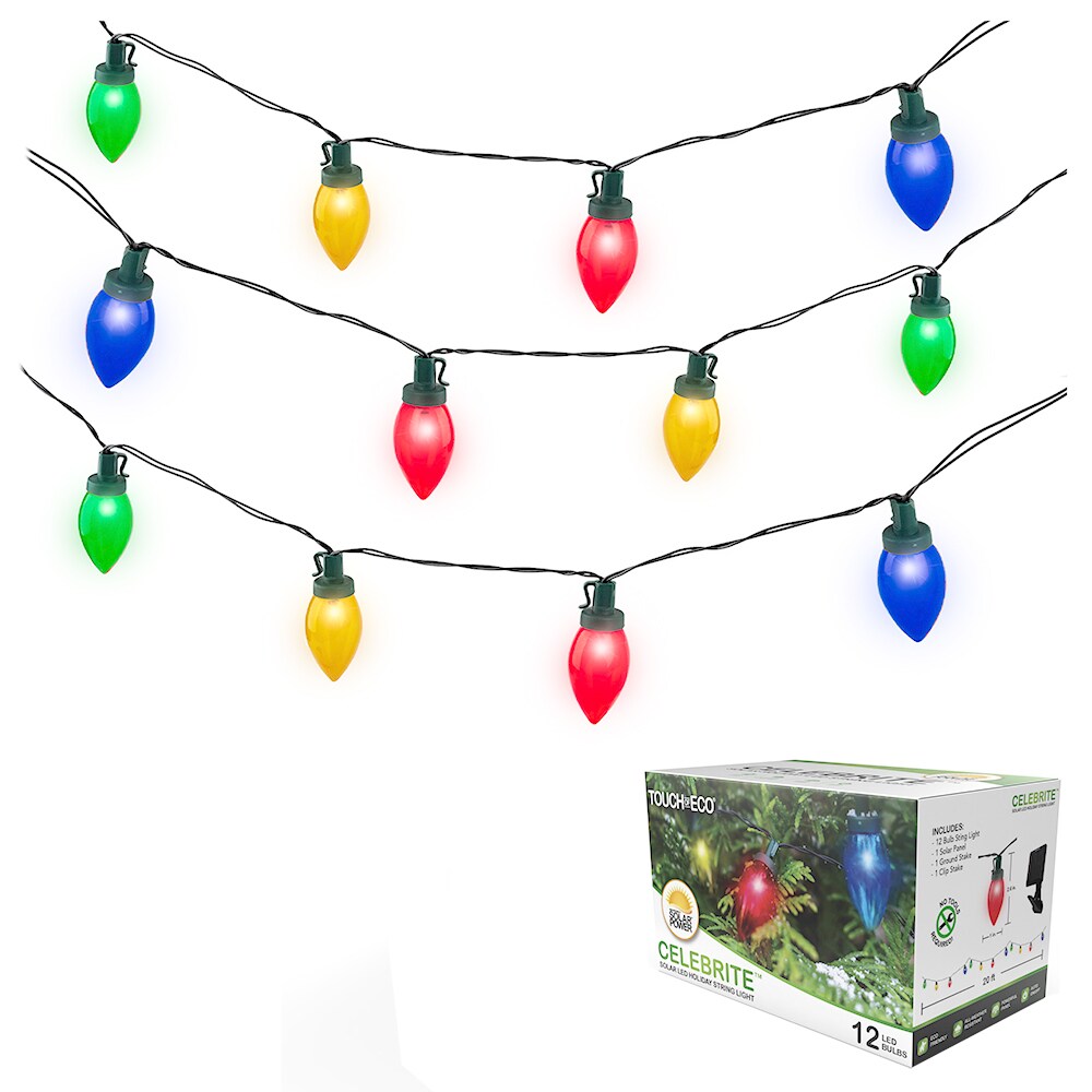 Touch Of Eco Solar Led String Lights 20Ft Multi-Colored Outdoor Holiday Bulbs
