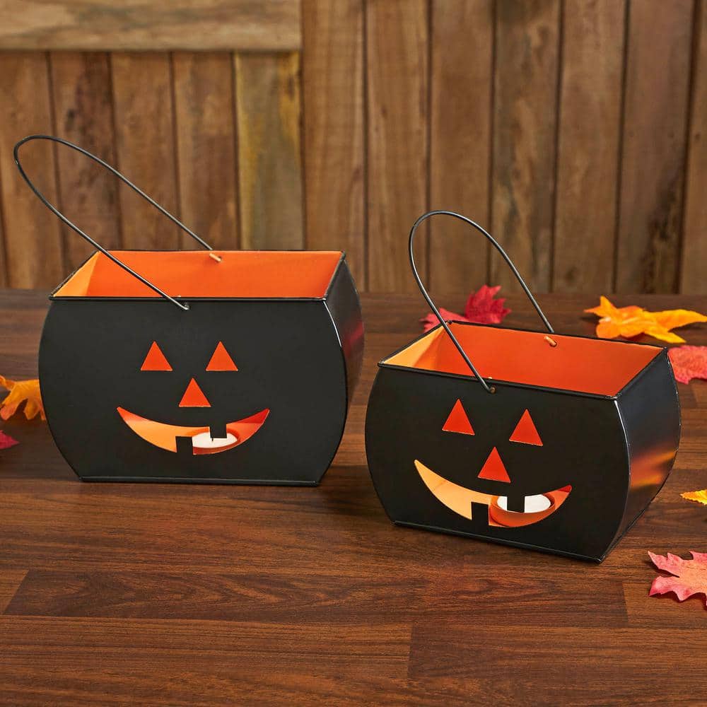 Seasons Crest Black Jack O Lantern Tealight Halloween Candle Holders