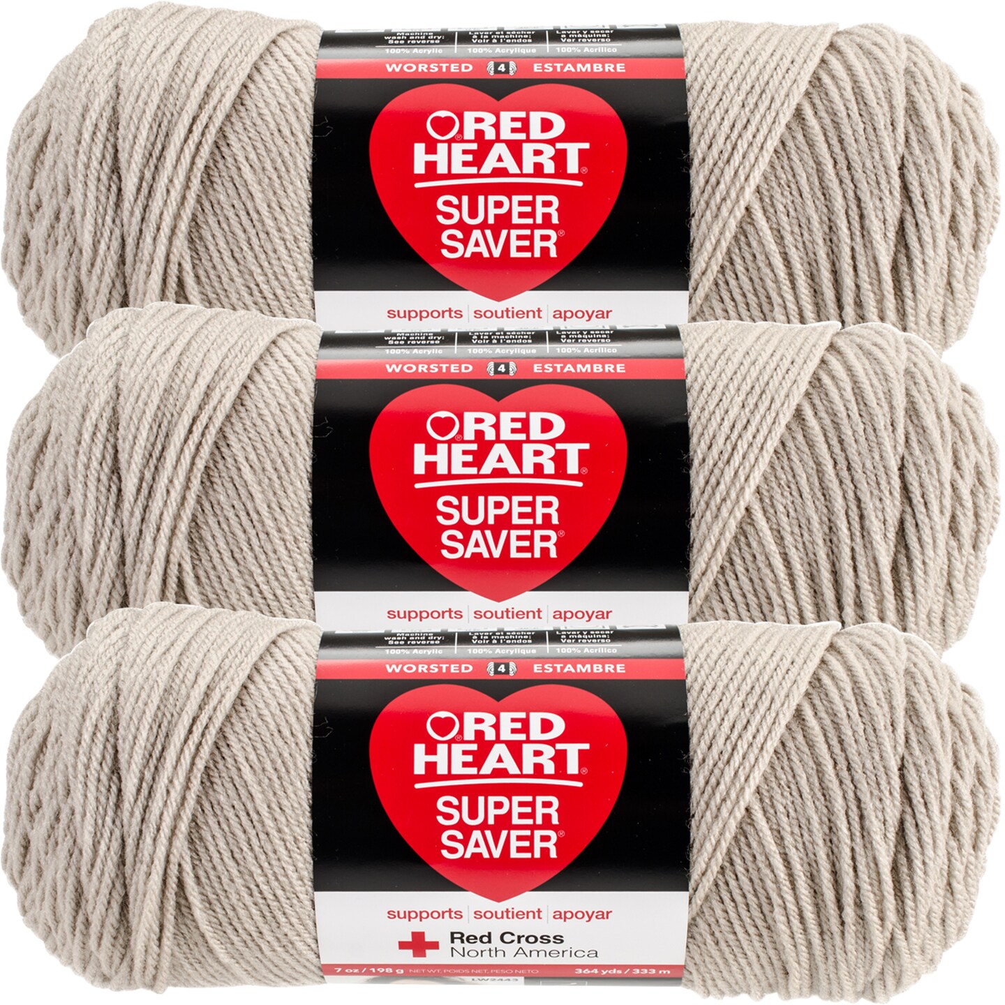 Red Heart Super Saver Oatmeal Yarn - 3 Pack of 198g/7oz - Acrylic - 4 Medium (Worsted) - 364 Yards - Knitting/Crochet