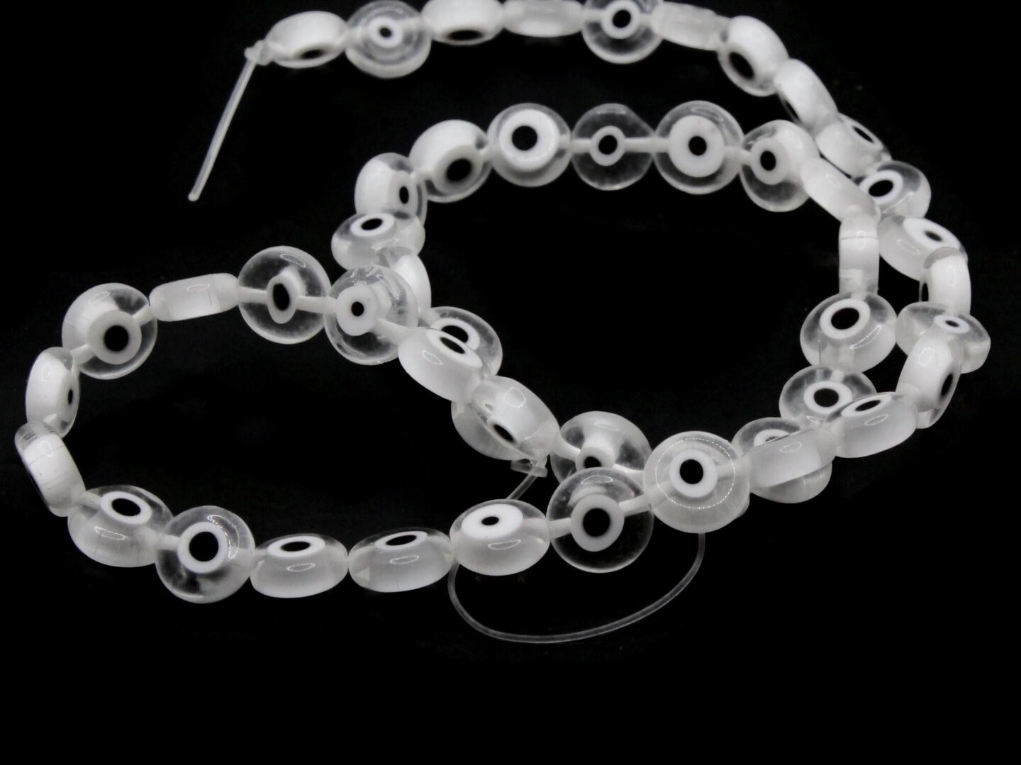 46 8mm Clear Black and White Evil Eye Small Smooth Flat Round Disc Beads