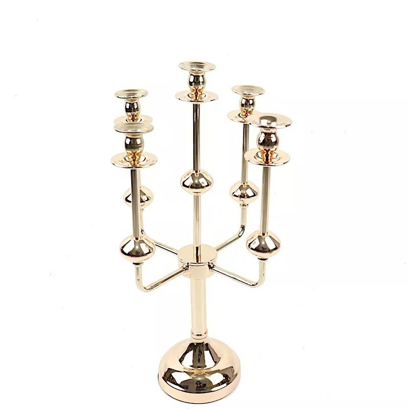 Gold 20&#x22; Metal 5 Arm Candelabra Taper Candle Holder Centerpiece Party Events