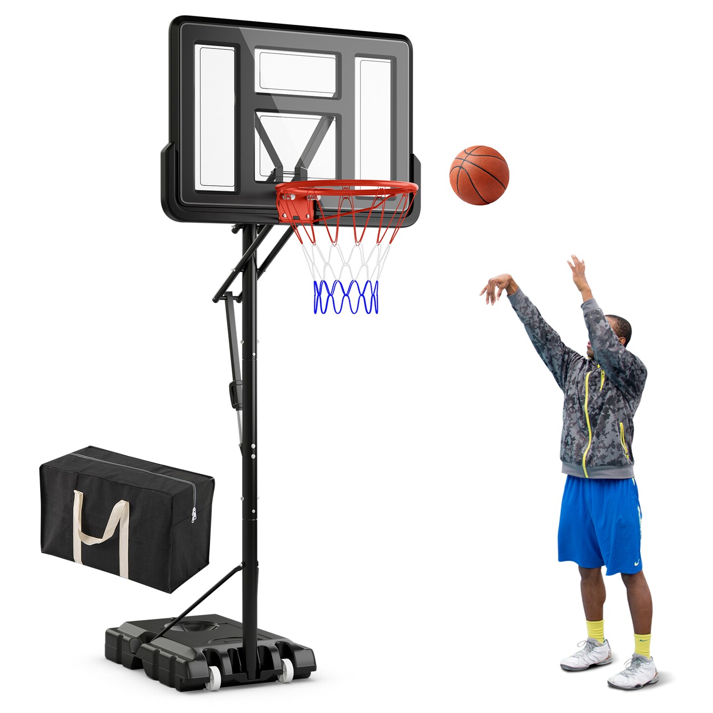 Portable Basketball Hoop System with Sturdy Base and Wheels
