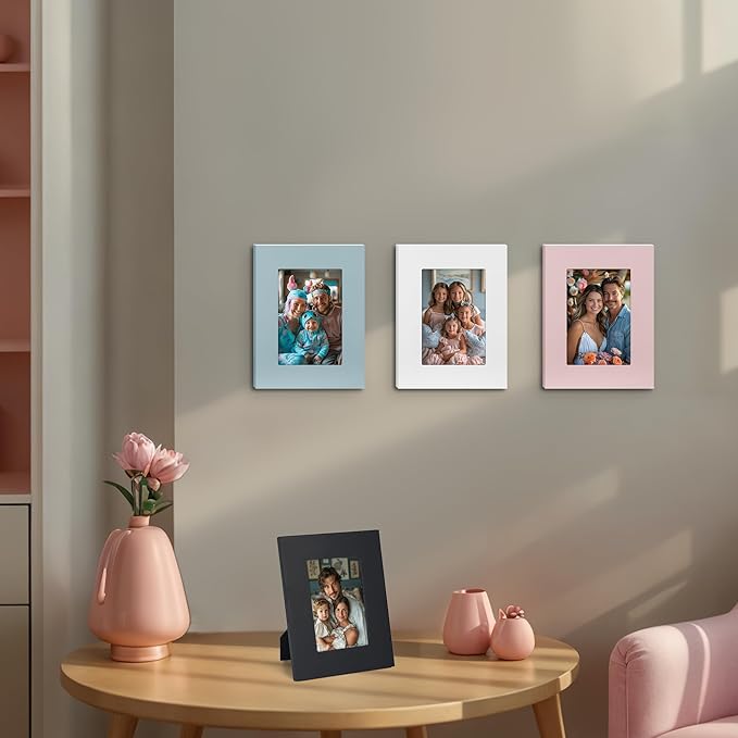 4x6 Mixed Colors Picture Frames Set of 4,Real Glass 4x6 Solid Wood Photo Frames for Wall Mounted or Tabletop Display, Colorful Matte Finish Wide Frame, &#xFF08;Light Blue+Light Pink+Black+White&#xFF09;