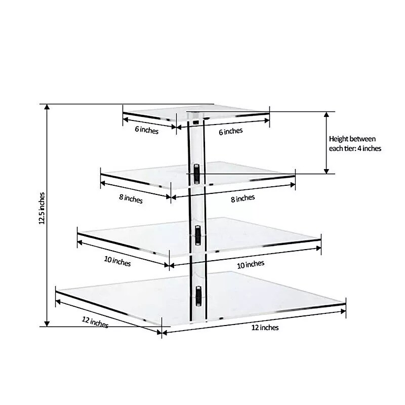 4 Tiers Clear Premium Square Acrylic Crystal CUPCAKE Stand Birthday Party Events