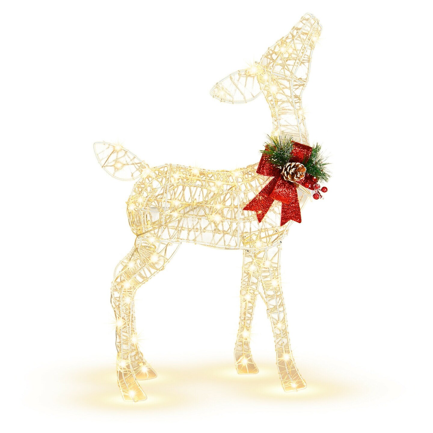 Lighted Reindeer Christmas Decoration with 50 LED Lights, Steel Frame, Waterproof Tinsel and Stakes
