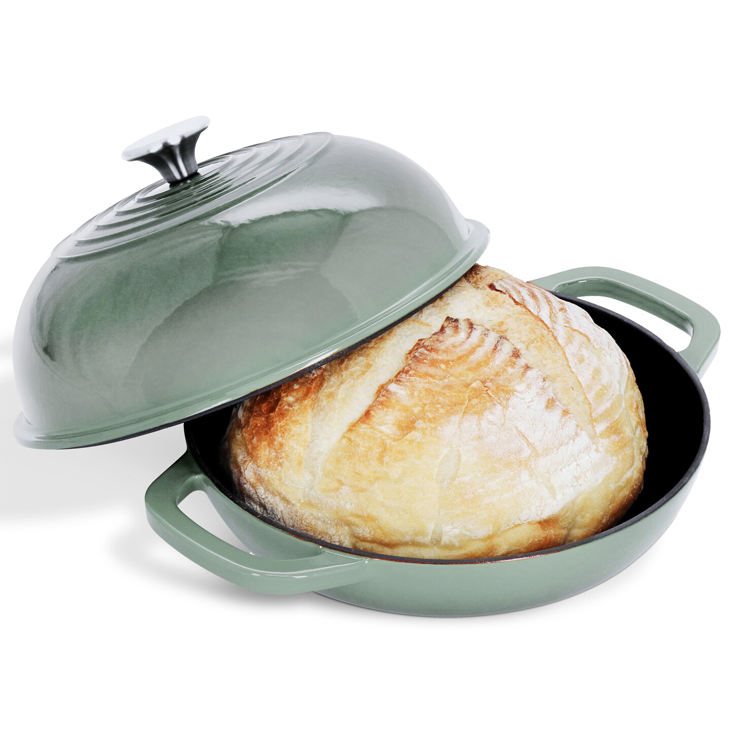 Potted Pans Cast Iron Bread Pan with Lid - 10in Enamel Bread Dutch Oven Cloche