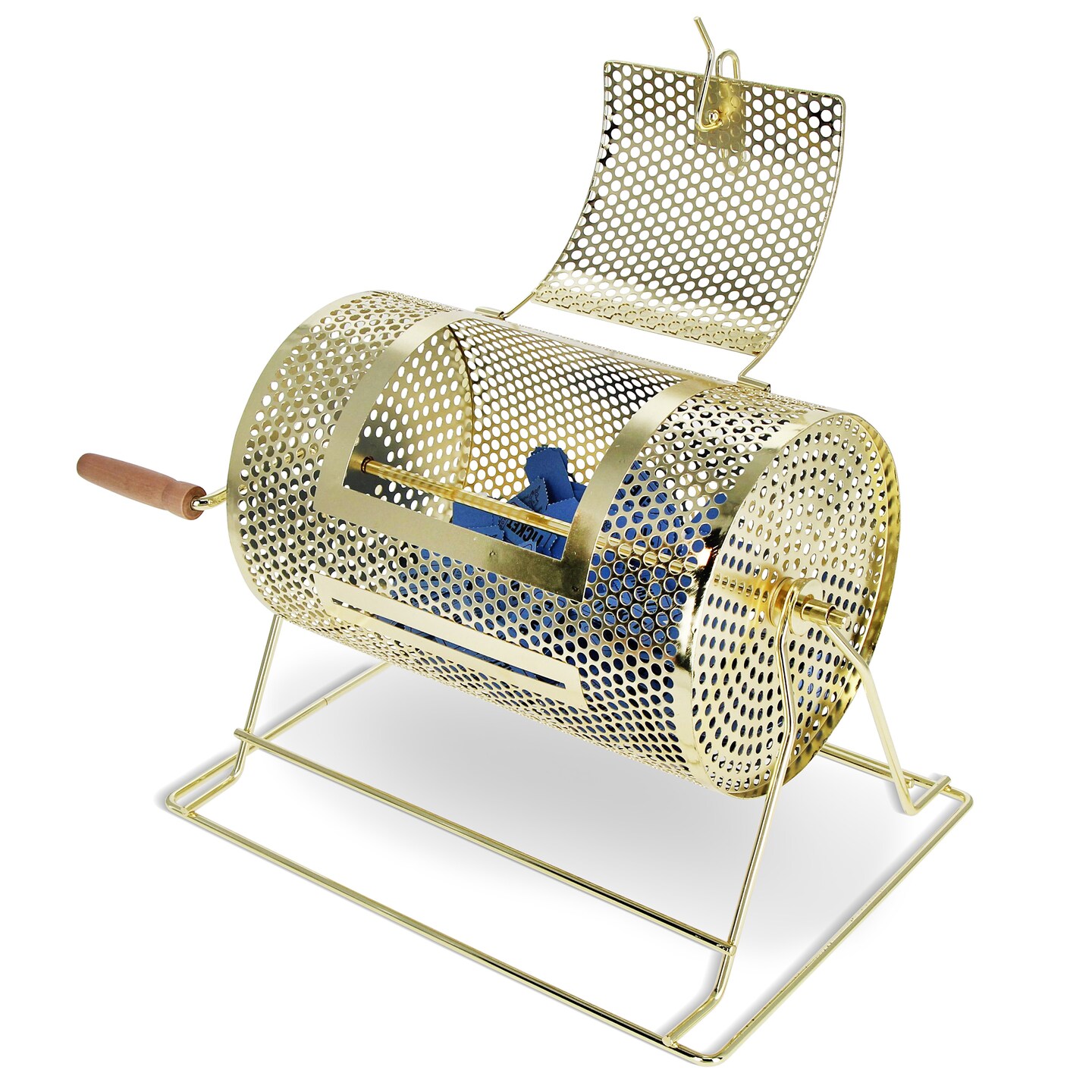 Jigitz Spinning Raffle Drum - Large Gold Brass Plated Ticket Mixer and Handle