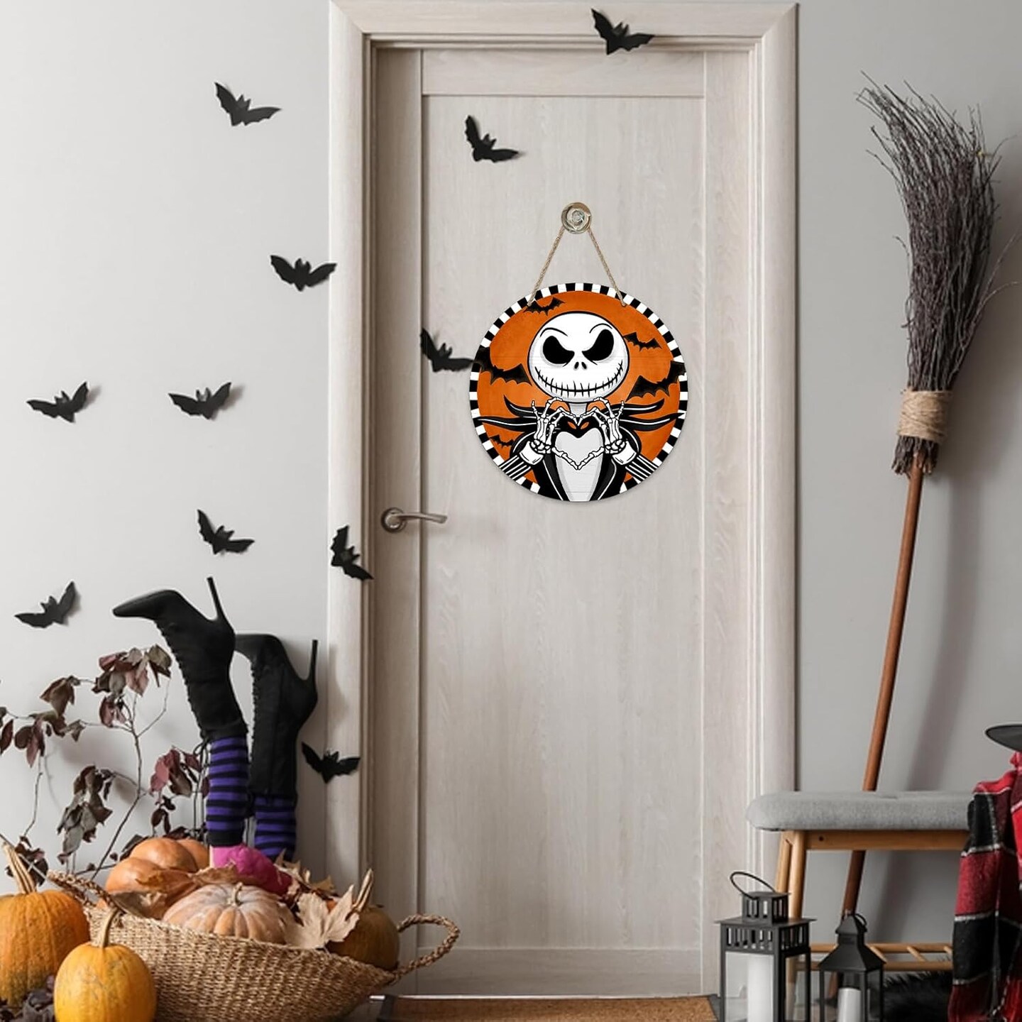 Halloween Jack Skellington Sign for Front Door Decor,