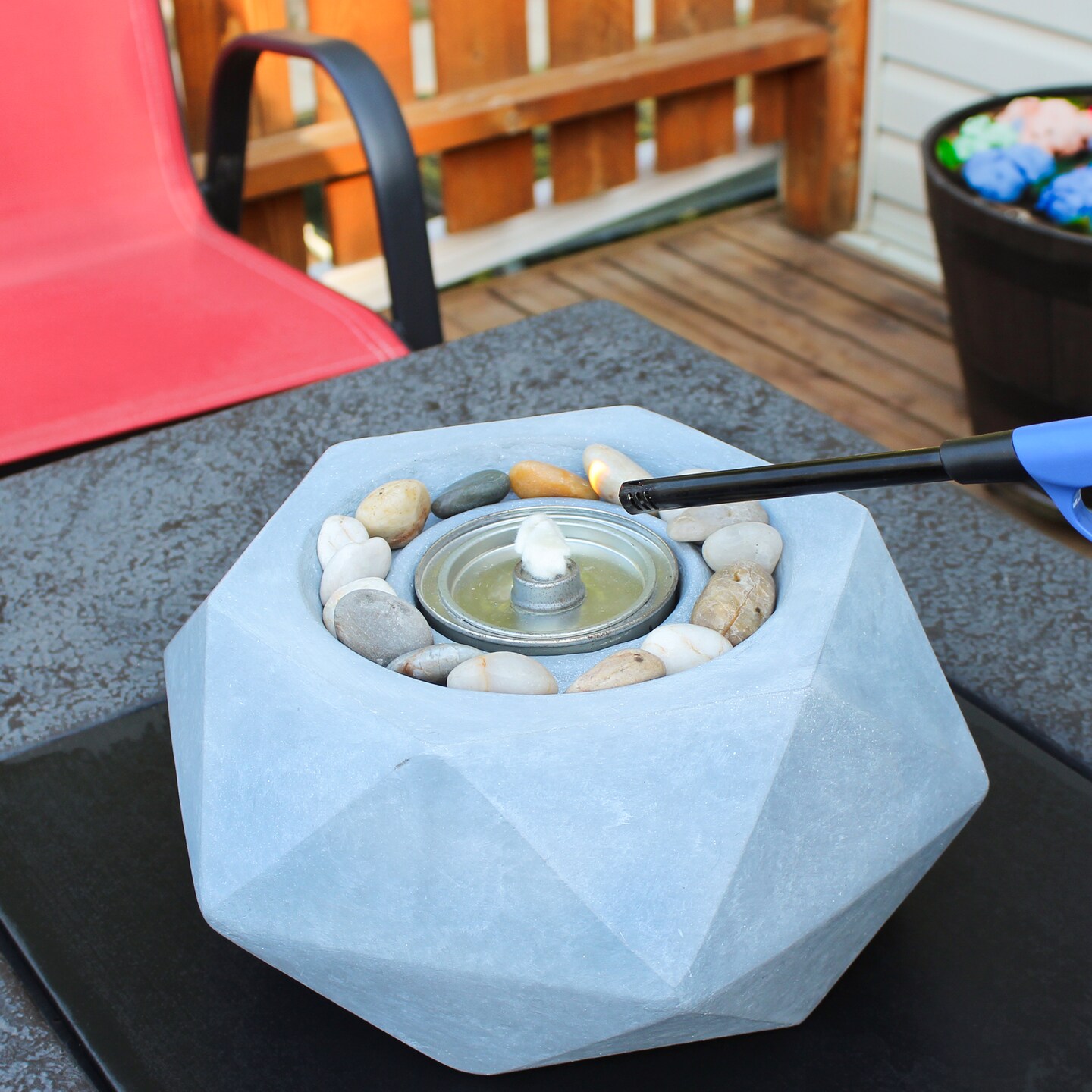7Penn Tabletop Fire Pit Bowl - 11.6in Geometric Table Top Fire Bowl with Stones