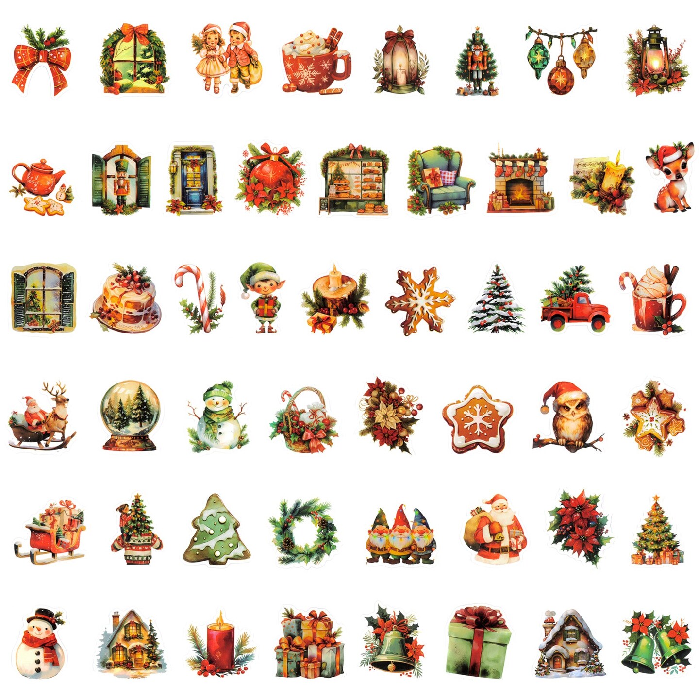 Wrapables Waterproof Christmas Vinyl Stickers for Water Bottles, Laptop, Phones, Skateboards, Decals for Teens, 100pcs Classic Xmas