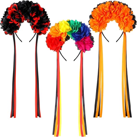 3 Pcs Halloween Flower Headband Day of the Dead Floral Headband Mexican Flower Crown Headband Halloween Festival Wedding Headband for Women Halloween Masquerade Bridal Party Dress up